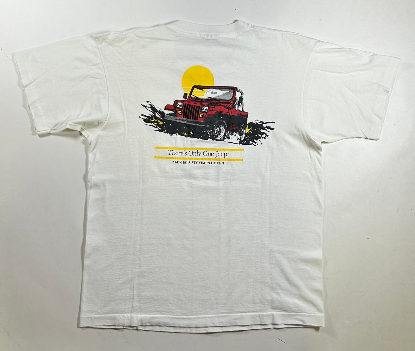 Vintage Jeep 50th Anniversary Jeep Wrangler Tee 1941-1991 Fifty Years Of Fun Large 21.5x27.75 Inches