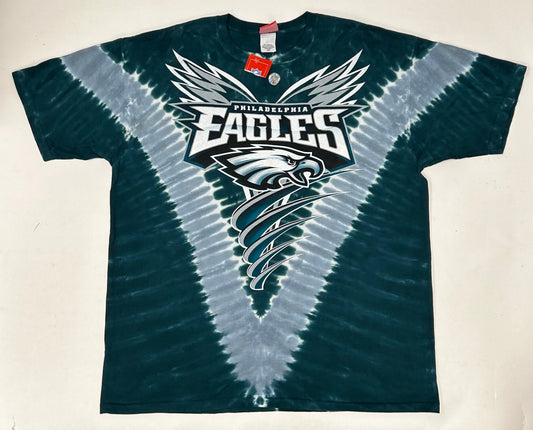 Vintage Philadelphia Eagles NFL Double Sided All Over Print Tie-Dye T-Shirt Size 2XL 26.25x32.5 Inches