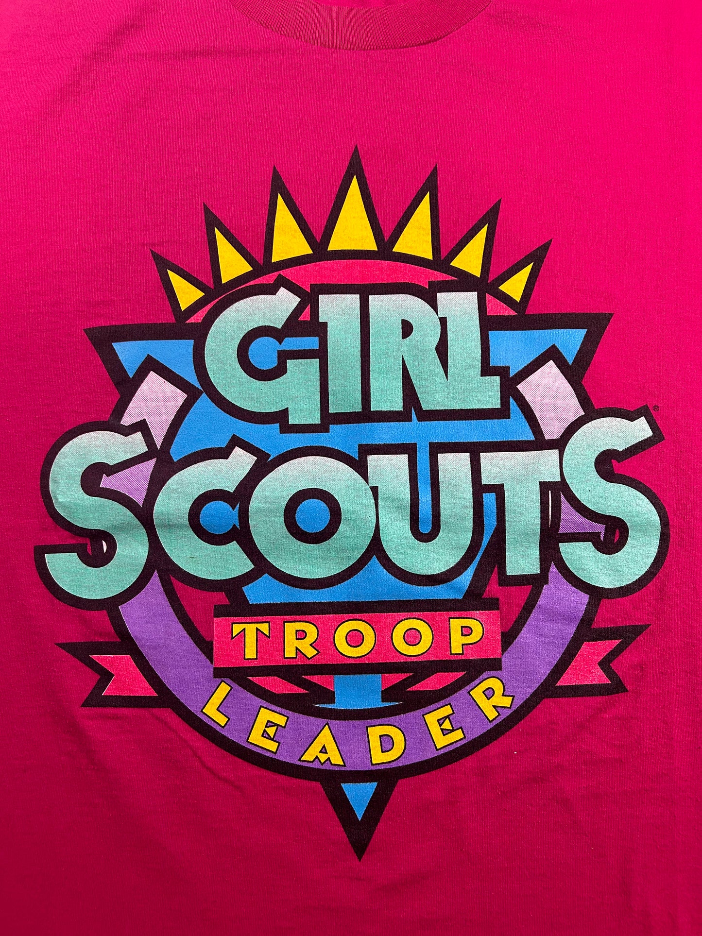 Vintage 90s Girl Scouts Troop Leader Cookies Pink Graphic T-Shirt XL 23.75x29 Inches As Is Has Wear