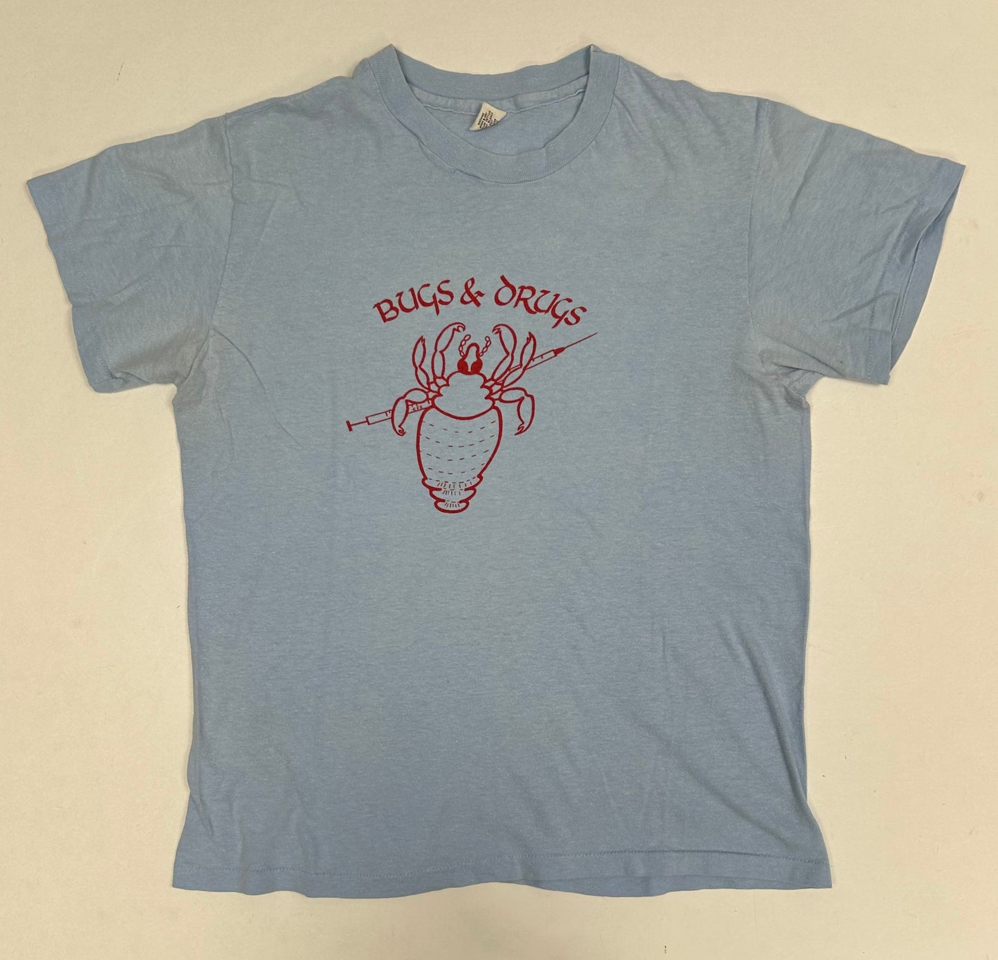 Vintage Bugs & Drugs 70s Hanes Tag Tee Small Fit 18.75x24.5 Inches