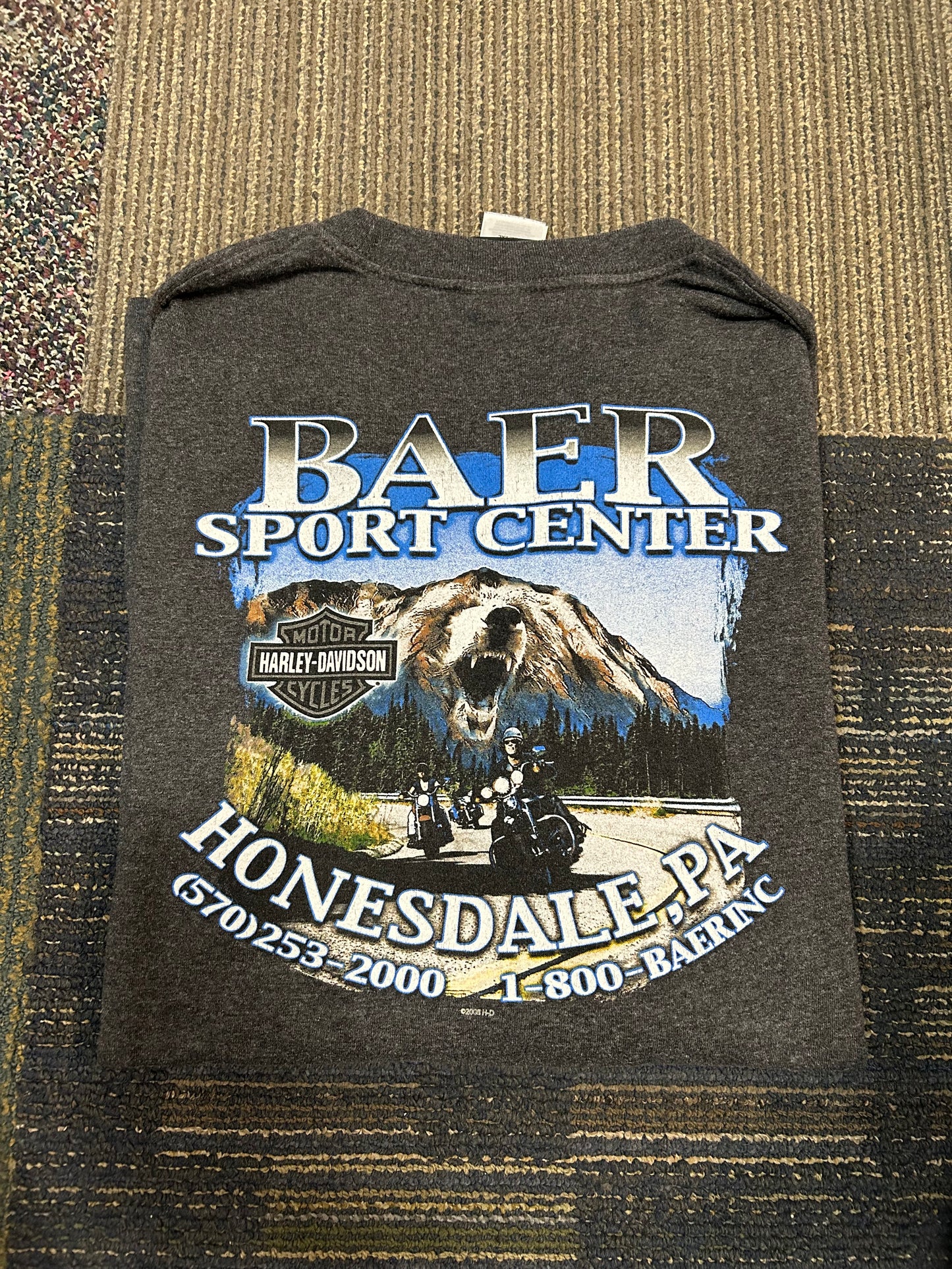 Vintage 2010s Harley Davidson Motorcycles Baer Sports Center Honesdale, PA Long Sleeve Tee 2XL Gray