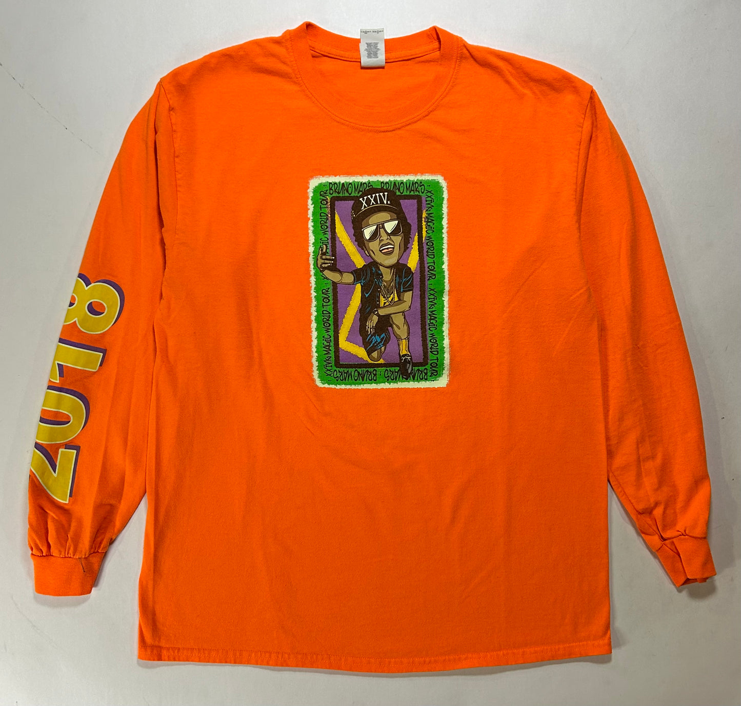 2018 Bruno Mars 24K Magic World Tour Long Sleeve Tee Large 21.5x29 Inches Orange