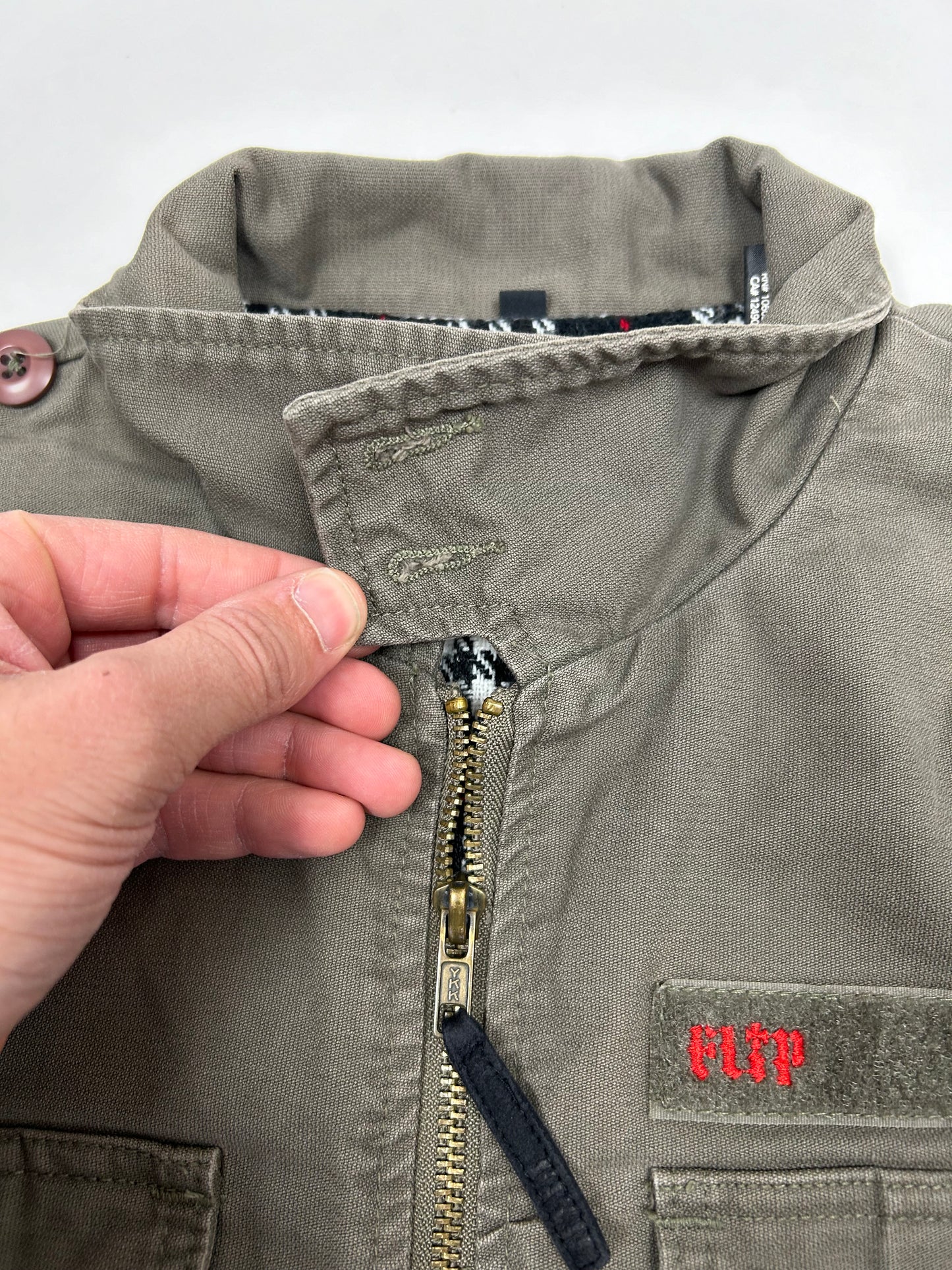 Vintage Flip Skateboards Army Military Style Zip Skateboarding Jacket Medium 24.5x27.25 Inches