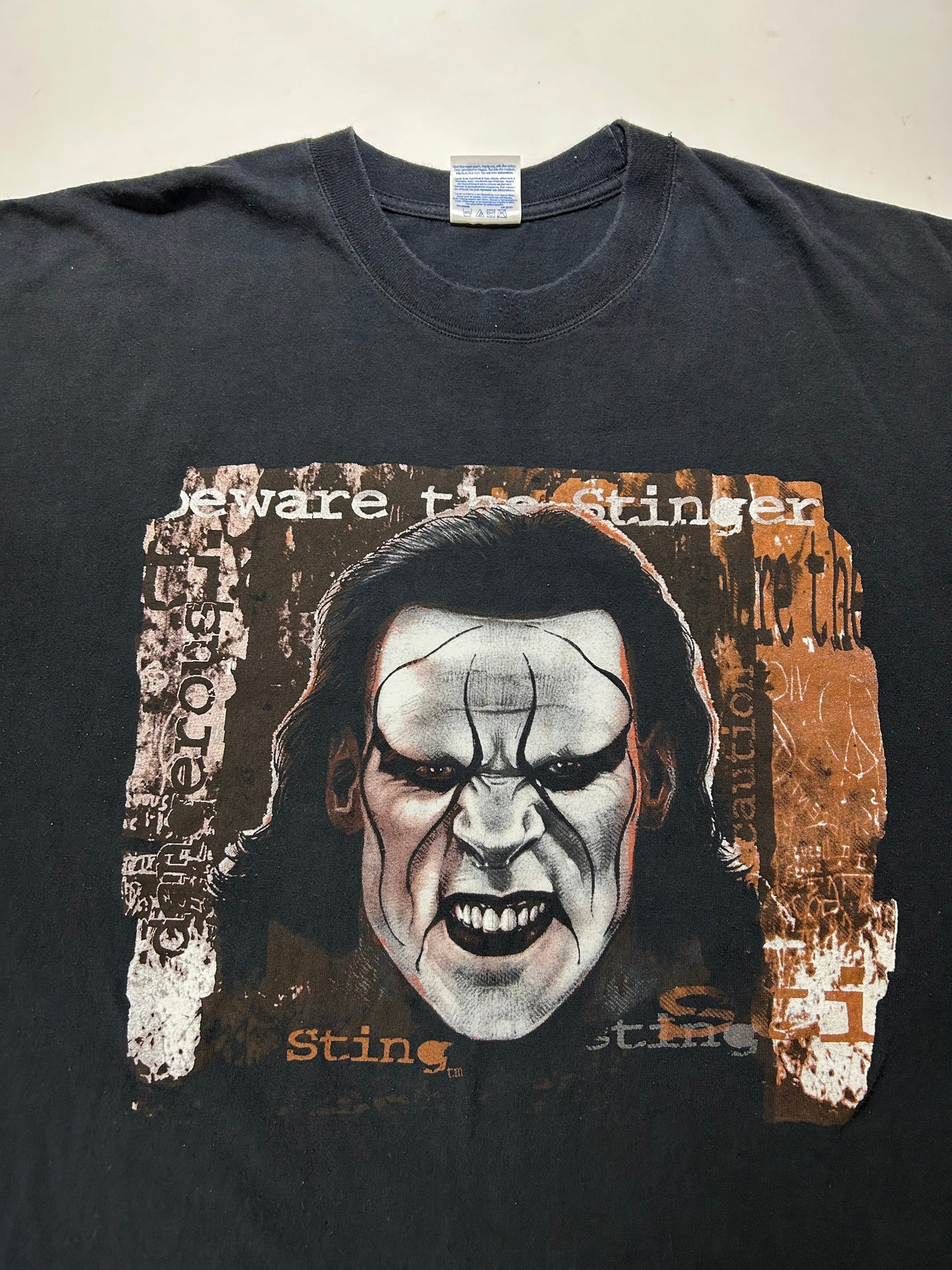 Vintage WCW Sting Wresting Tee Beware The Stinger Shirt 2XL 26.75x31.25 Inches Black As Is
