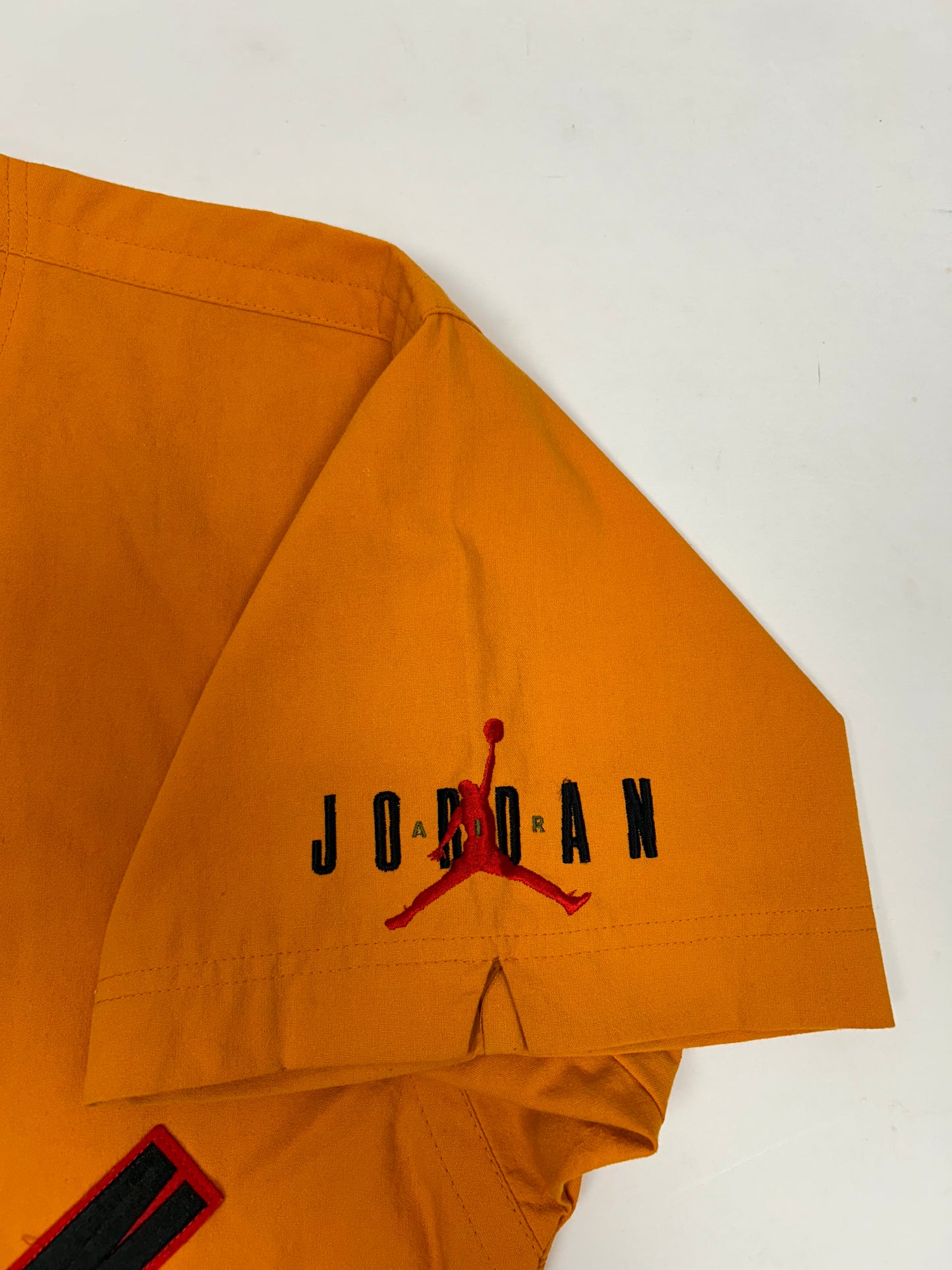 Vintage Nike Air Jordan 'Spellout Logo' Baseball Jersey Orange 1991 Rare Large 25.5x31/33.5 Inches
