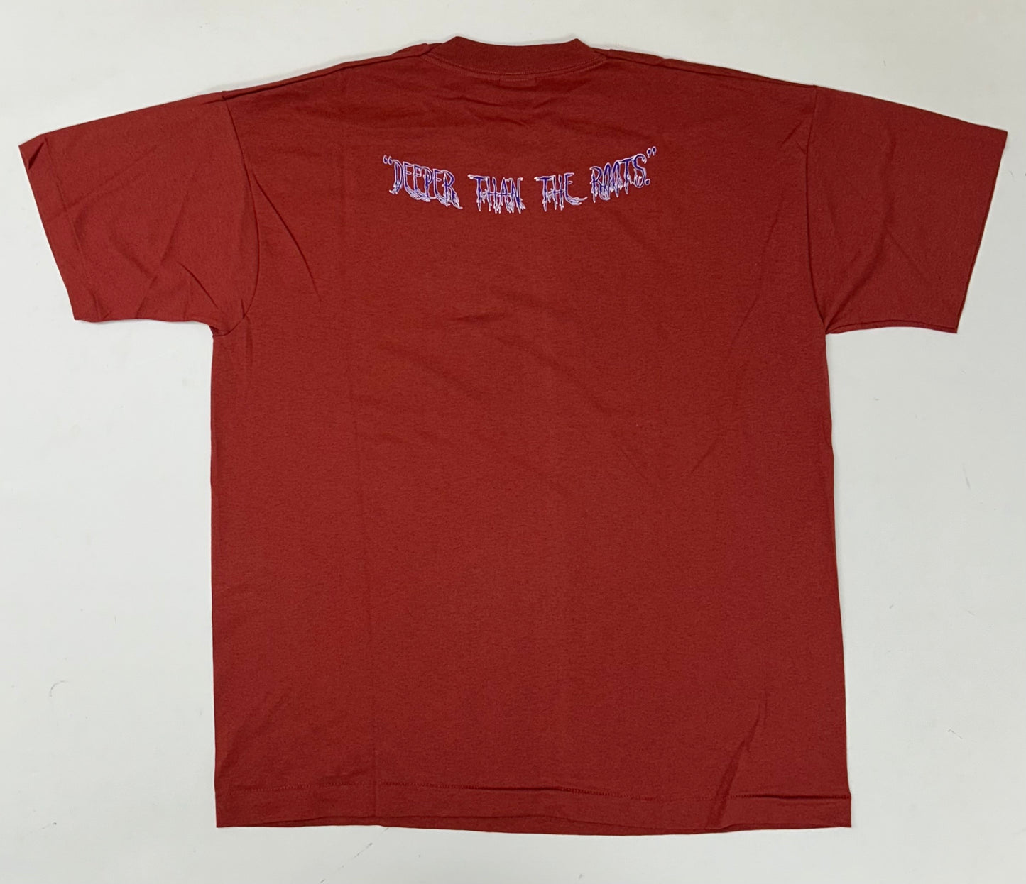 Edgewood NJ first edition “Deeper Than The Roots.” Tee XL 24x30.25 Inches 90s FOTL Best USA Made 50/50 Blend Umass Red