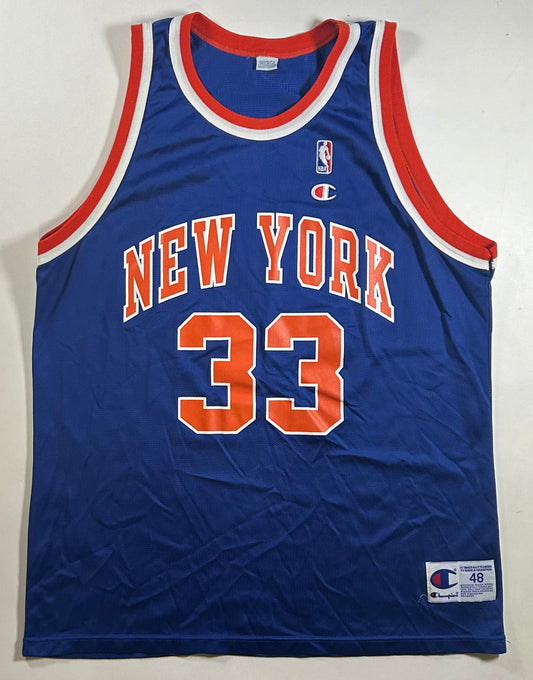 Vintage New York Knicks Patrick Ewing NBA Champion Basketball Jersey 48 XL 23.25x31.5 Inches As Is Has Flaw.