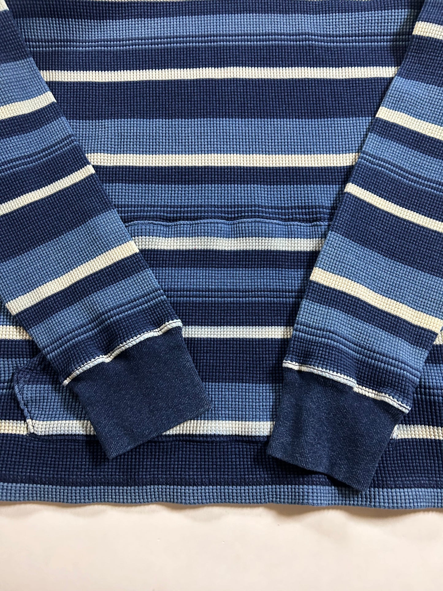 Polo Ralph Lauren Striped Waffle Knit Pullover Hoodie Sweatshirt 20.5x28.5 M/S Fit