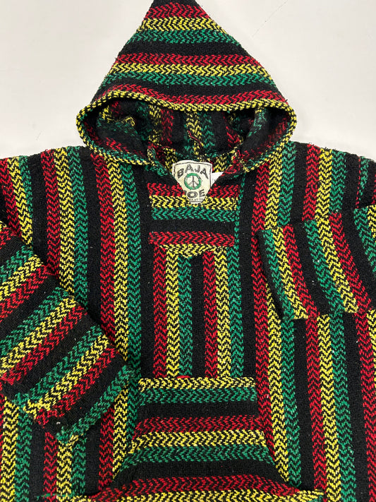 BAJA JOE Drug Rug Rasta Woven Knit Sweater Hoodie Jamaca Tagged Small Mexico