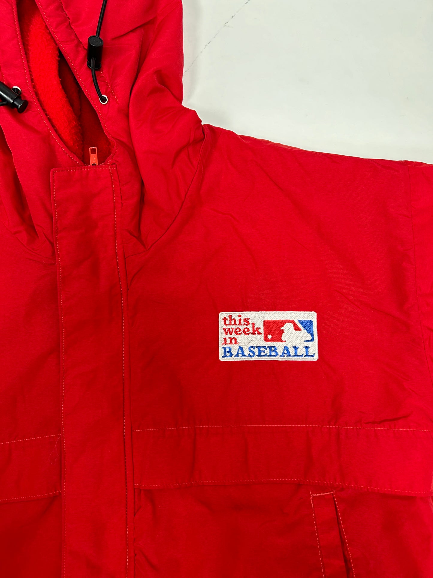 Vintage Chalk-Line MLB This Week In Baseball Zip Long Trench Style Jacket Size Tagged Large 26.5x36.5 Inches As Is Has Wear