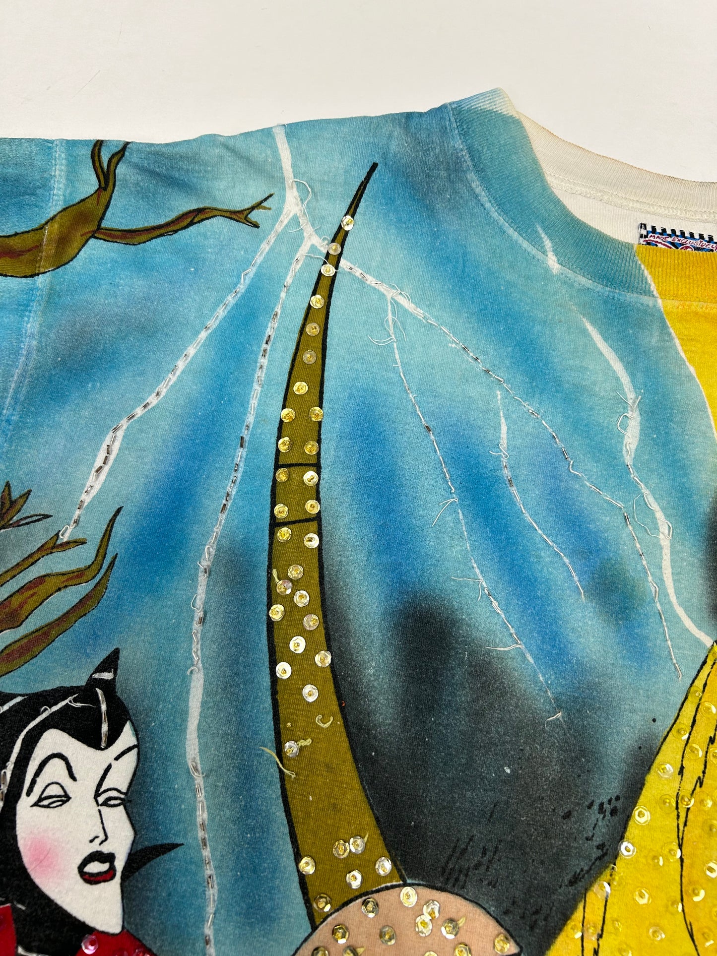 Vintage Disney JouJou Villains Cruella Maleficent Captian Hook Beaded Shirt Big 2XL For 25.5x32.75/34.75 Inches As Is Has Flaws