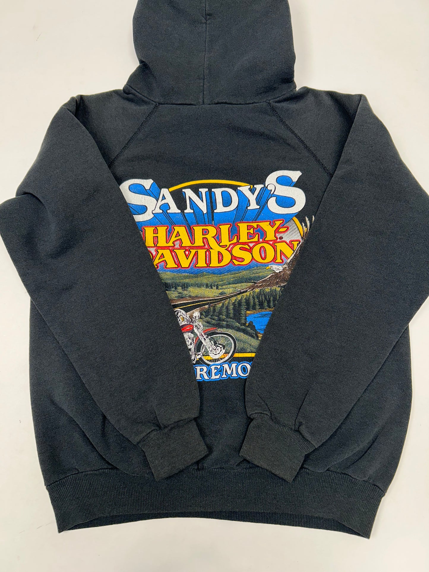 Vintage Harley Davidson Motorcycles Sandy’s Sweatshirt Eagle Biker 20x24 Inches Small Fit 1980s