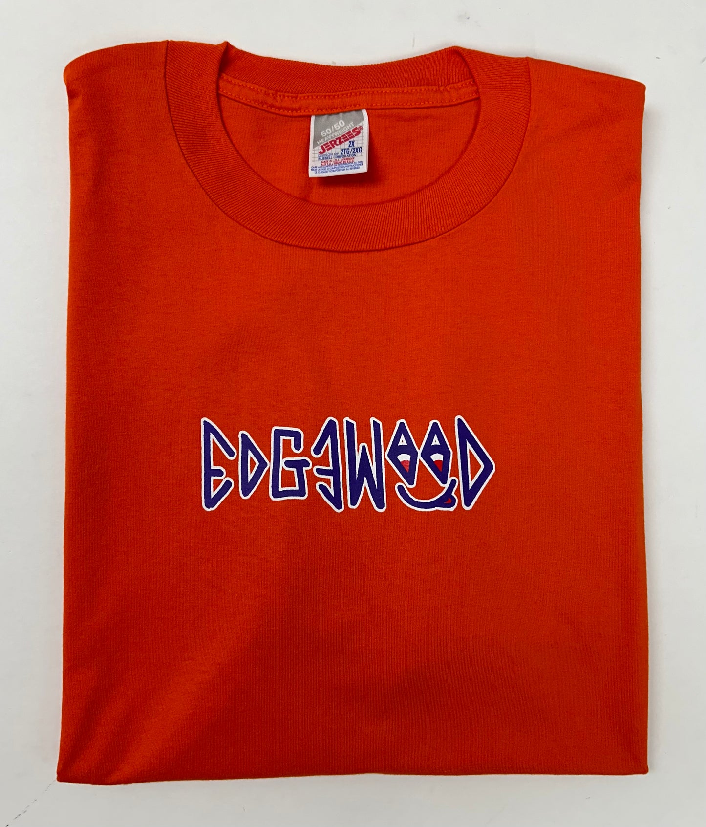 Edgewood NJ first edition “Deeper Than The Roots.” Tee 2XL 
26.25x32.5 Inches Jerzees Tag 50/50 Blend USA Orange