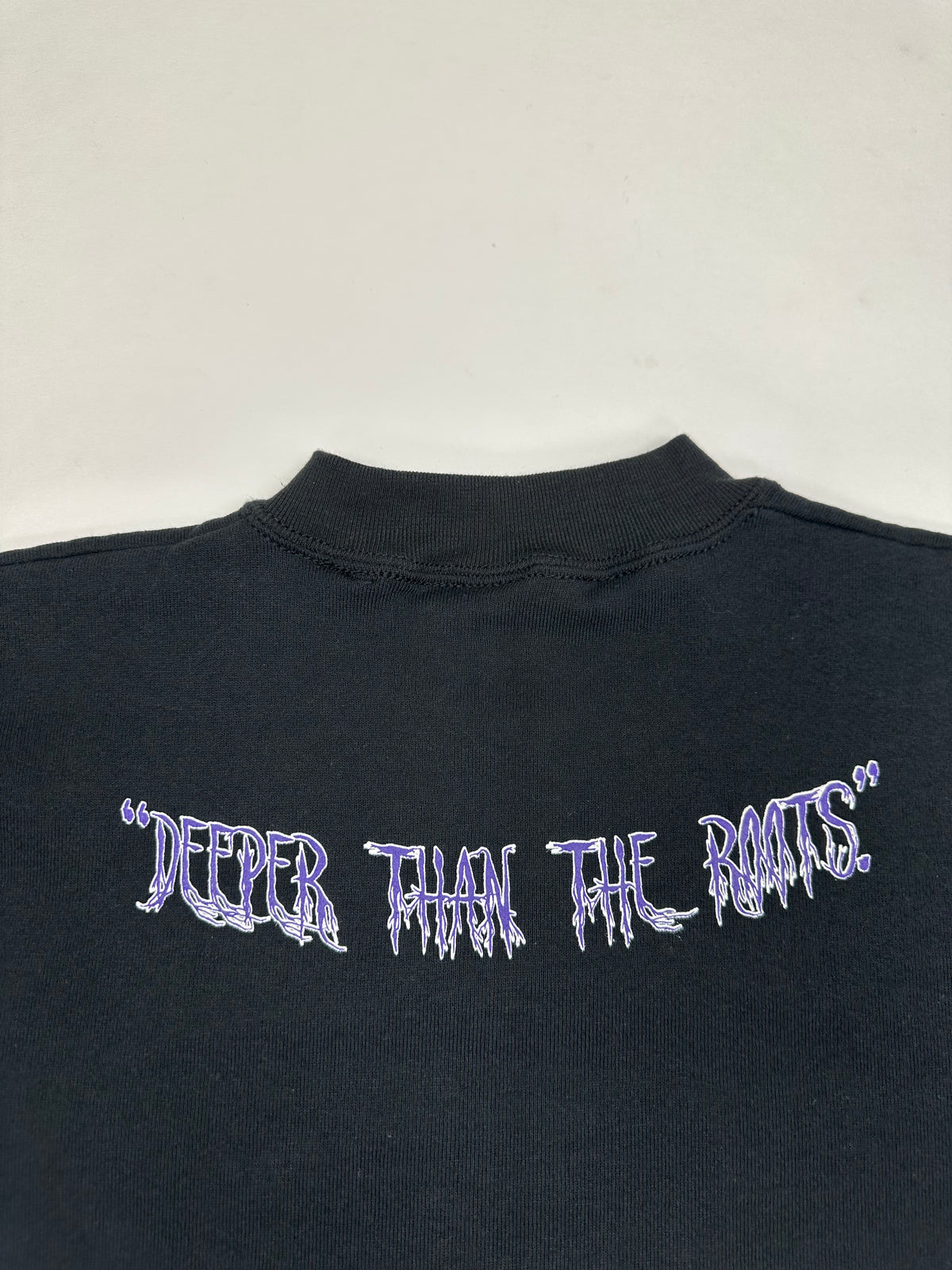 Edgewood NJ “Deeper Than The Roots.” First Edition Crewneck Sweatshirt Tagged Small 90s Fruit 50/50 Blend Made In USA Black