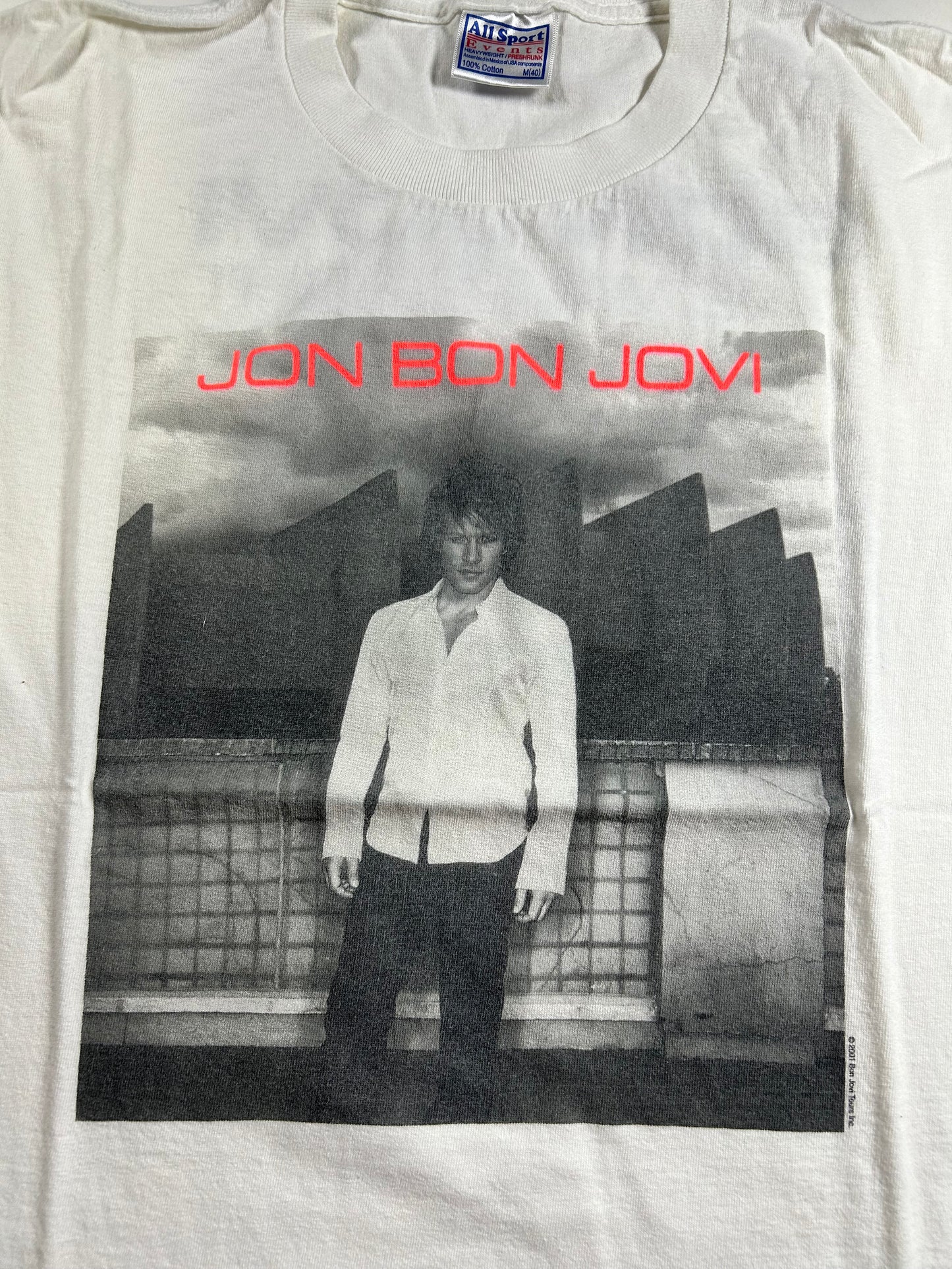 Vintage Jon Bon Jovi One Wild Night World Tour 2001 Music Band Tee Medium 20x26.5 Inches