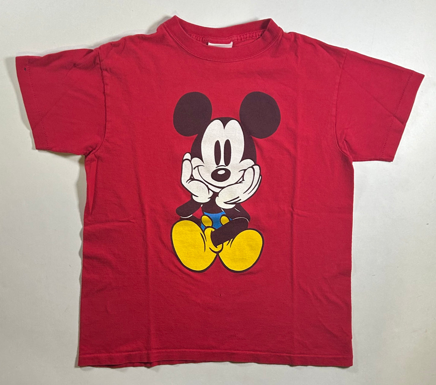 Vintage 90s Mickey & Co Mickey Mouse Disney Front & Back Sitting Graphic Tee Youth Large/ Adult XS/S Great For Ladies 18.5x23.5 Inches As Is Red