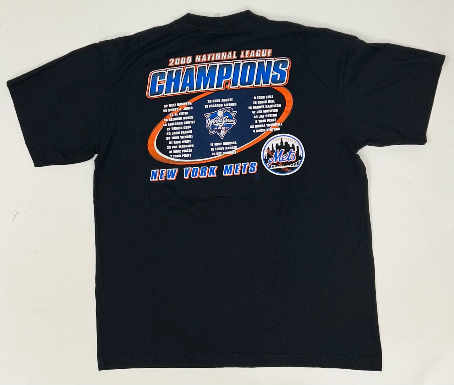 Vintage Majestic New York Mets 2000 National League Champions World Series MLB Roster Tee Large 23x29 Inches