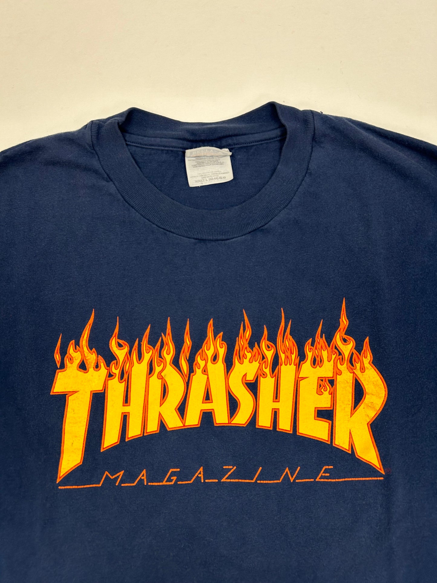 Vintage Thrasher Magazine Skateboard Flames Long Sleeve Skate Tee 22x28.25 Inches Large Hanes Tag