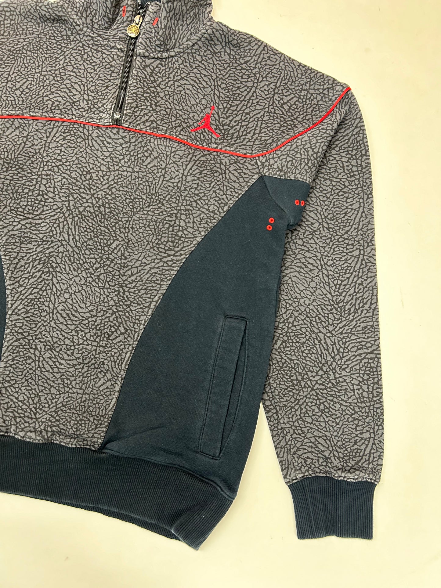 Air Jordan Cement Elephant Print 1/4 Zip Sweatshirt Retro 3 Black Cement Medium 20.5x27 Inches