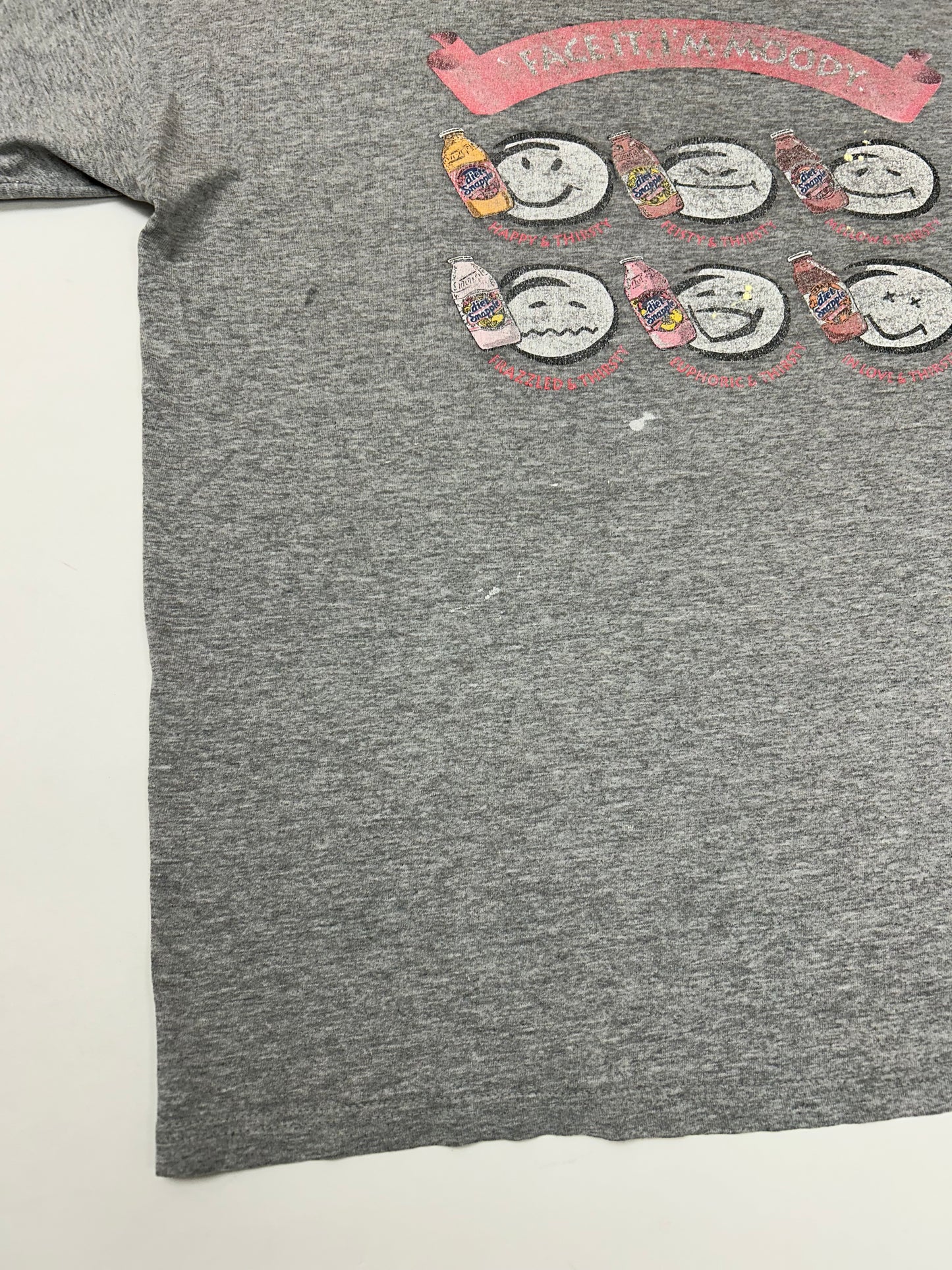 Thrashed As Is Worn Vintage 00s Diet Snapple Face It I’m Moody Drink Promo Brand Tee XL 24.25x29.25 Inches