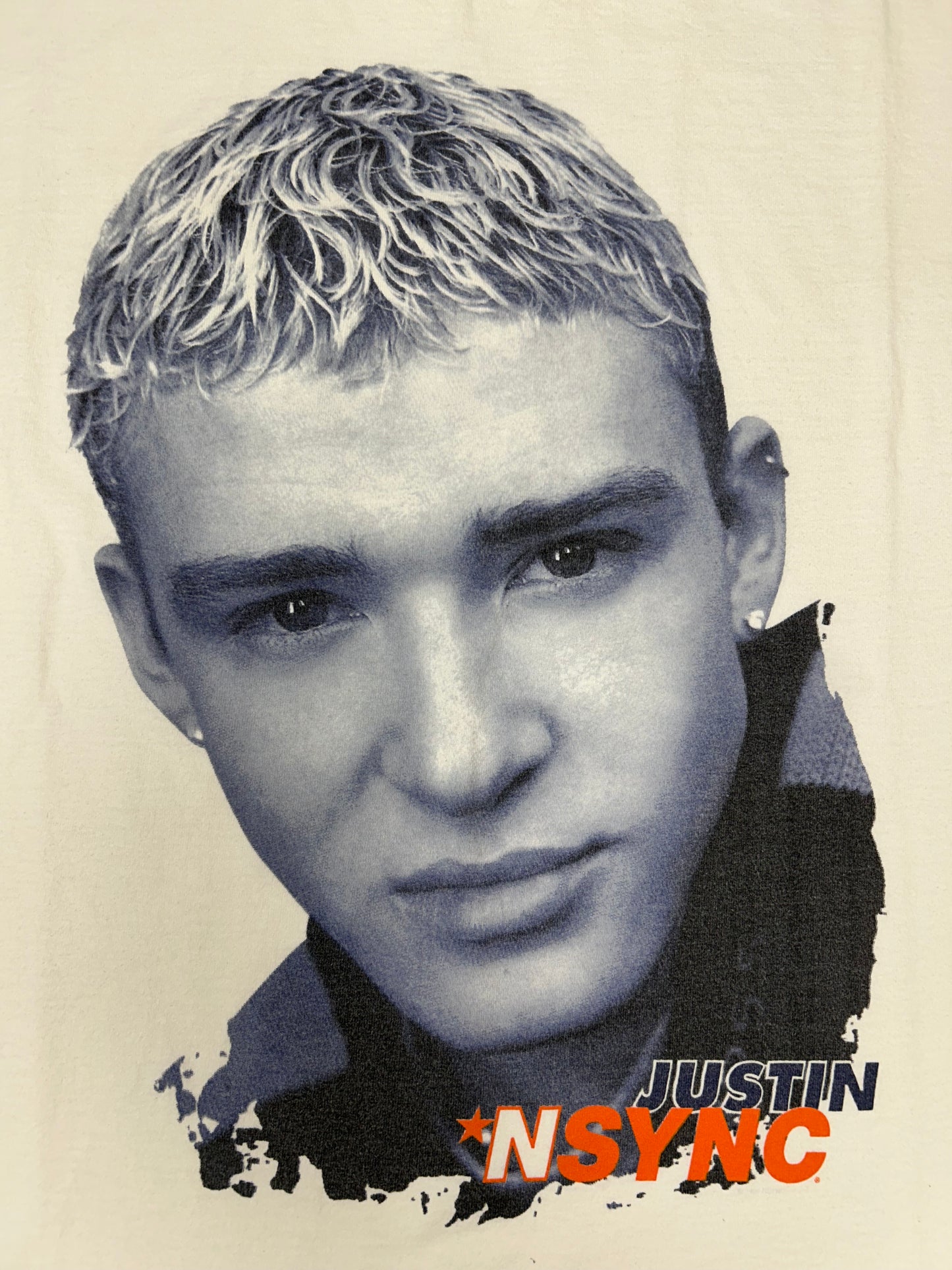 Vintage 1999 *NSYNC Justin Timberlake Big Face Graphic Boy Band Music Tee Tultex Large 21.5x29.25 Inches White