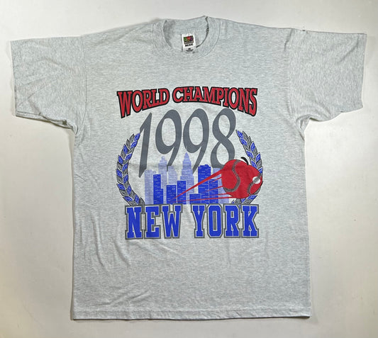 Vintage 1998 New York World Champions Big Apple Baseball Tee XL 23.5x30 Inches