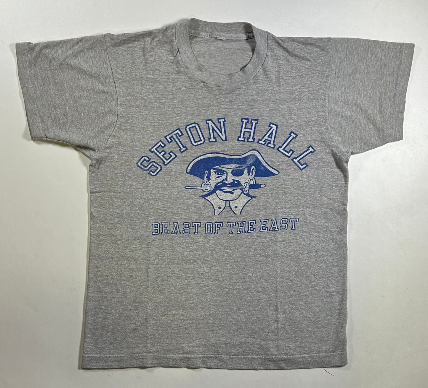 Vintage Seton Hall Pirates Beast Of The East NCAA College Tee Thin M/S 19.25x25 Inches Screen Stars Tag