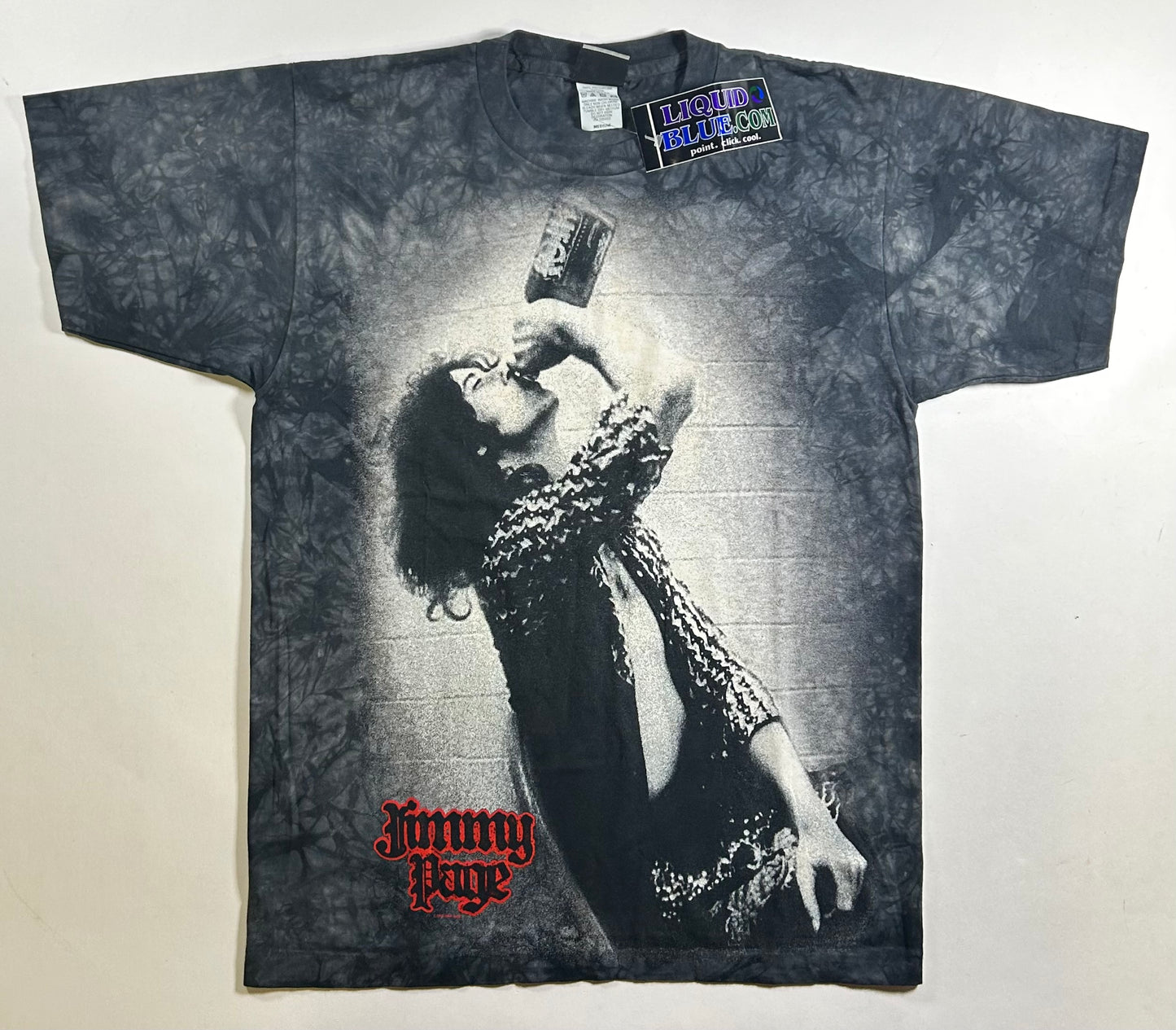 Vintage Liquid Blue Jimmy Page Drinking Led Zeppelin Music Band Tee Brand New 2000s Medium 21x29 Inches