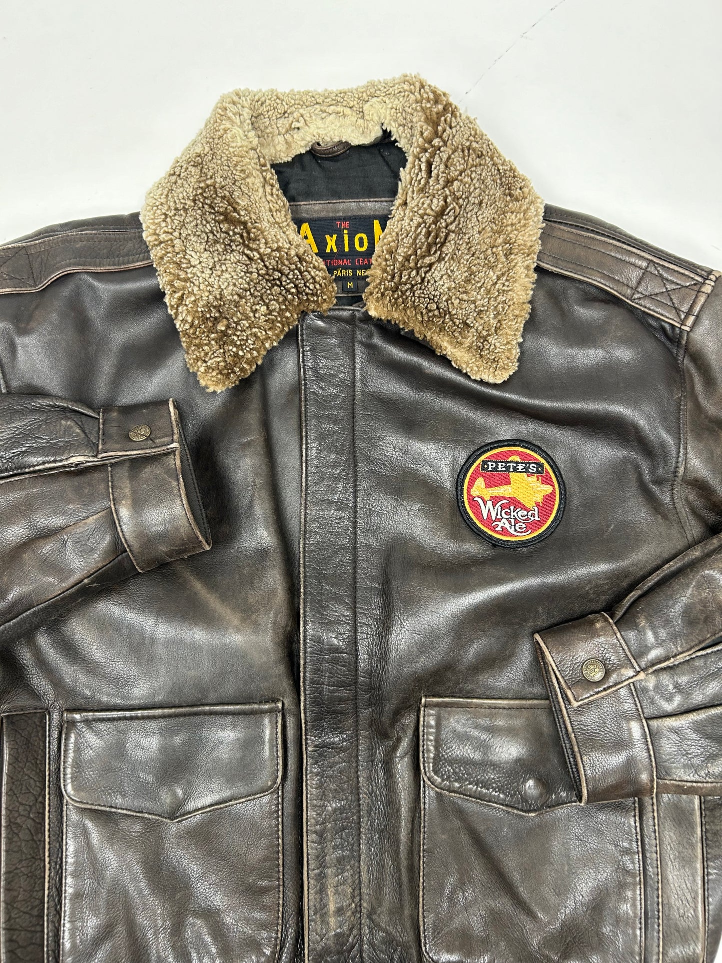 Vintage 90s The Axiom Traditional Leather Pete’s Wicked Ale Leather Jacket Beer Brewery Medium 25x28 Inches