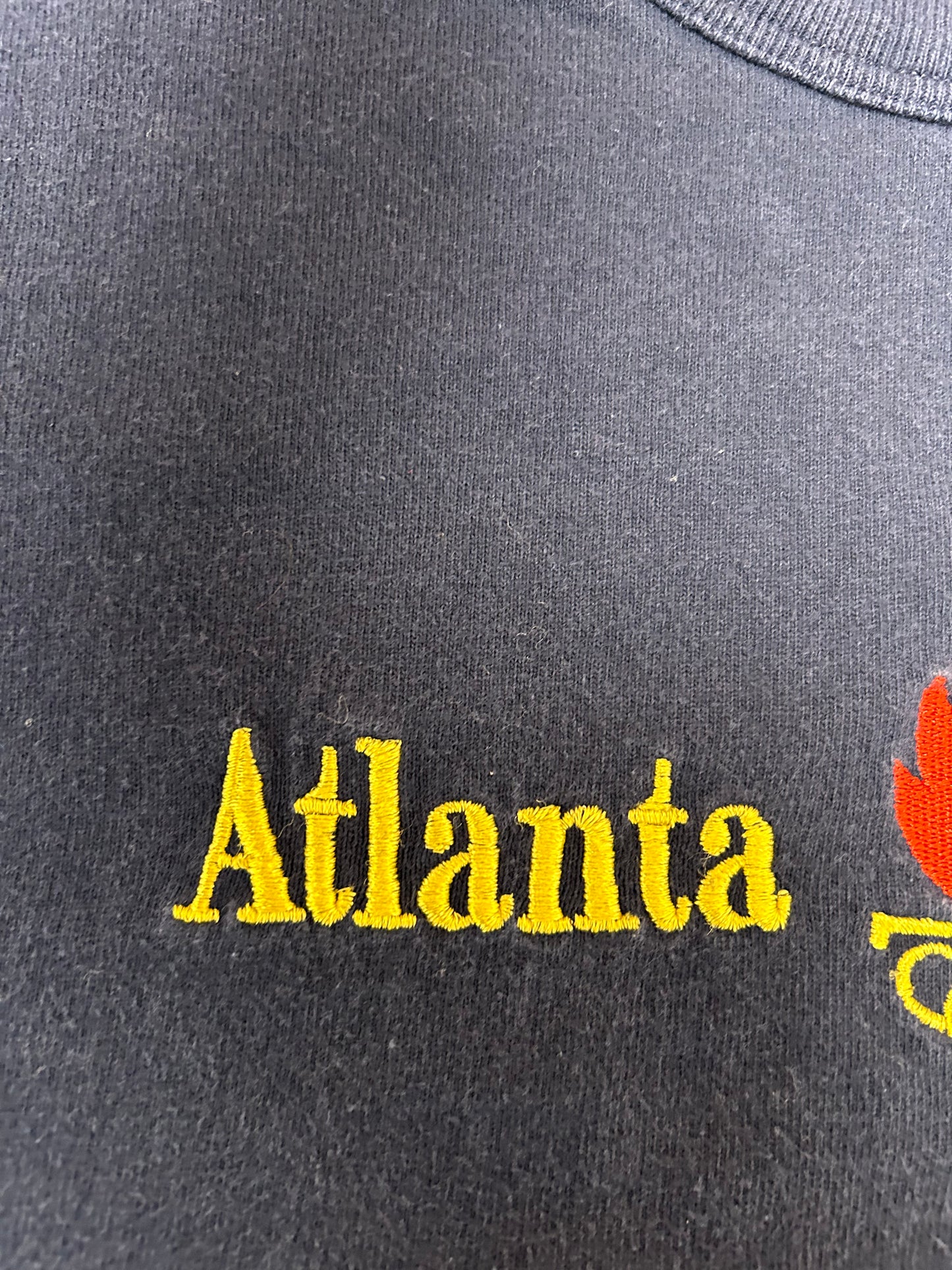 Vintage Champion 1996 Atalanta Olympics Embroidered Logo Tee Navy XL 24.25x28.5 Inches