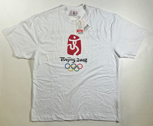 2008 Beijing Olympics T Shirt White Short Sleeve Adult XL 24.5x31.5 Inches New With Tag As Is