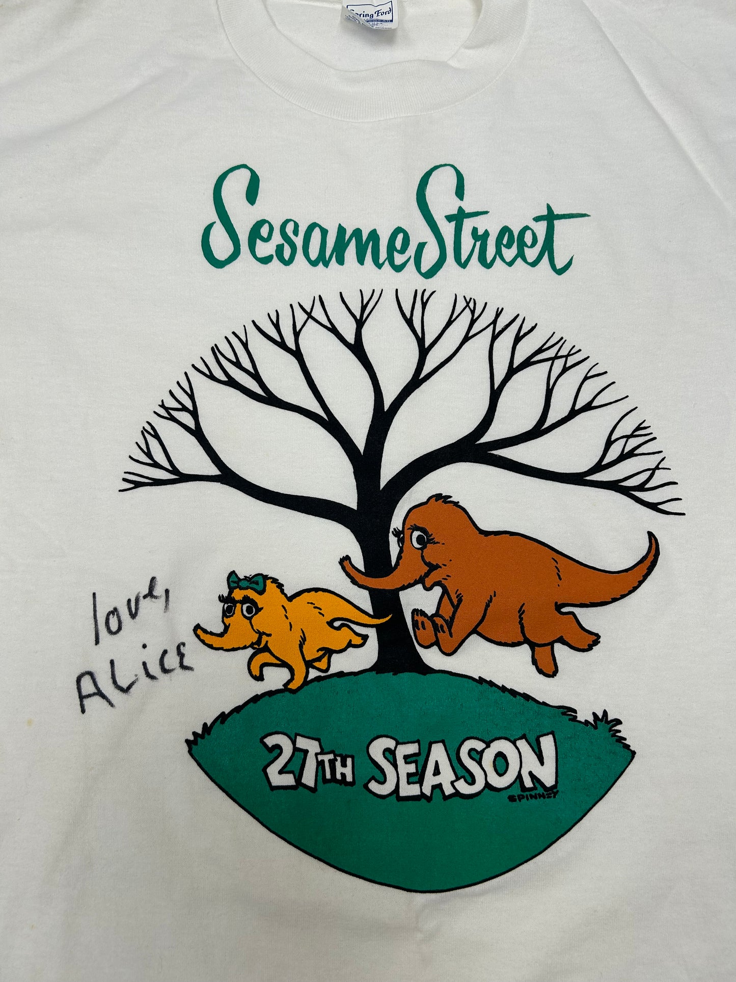Vintage Sesame Street 27th Season TV Show Promo Tee 1995 Autographed As Is XL 23.5x29.25 Inches