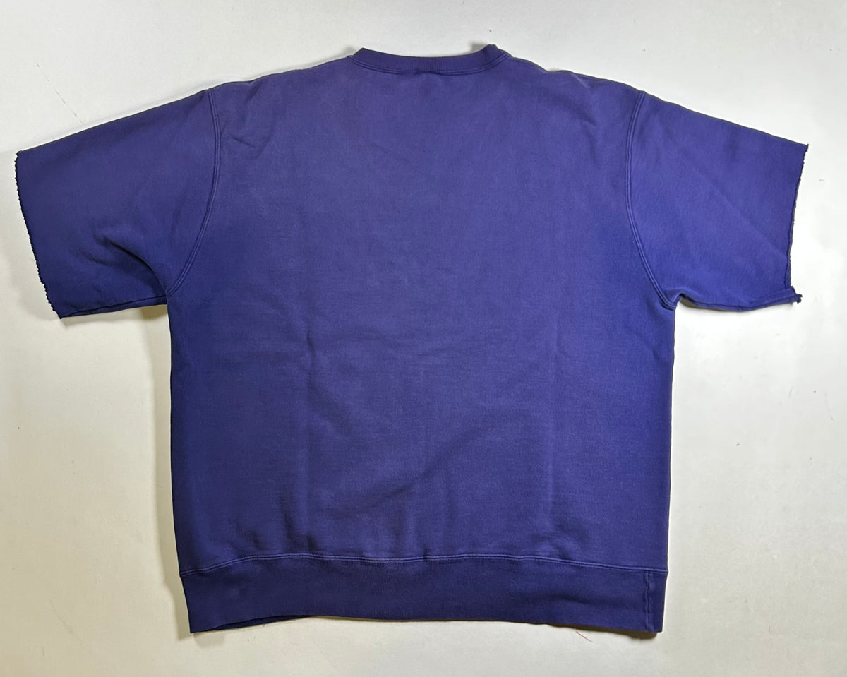 Vintage 90s Champion Script Chopped Sleeves Crewneck Sweatshirt Workout Steez L/XL Fit 25.25x27.5 Inches Purple