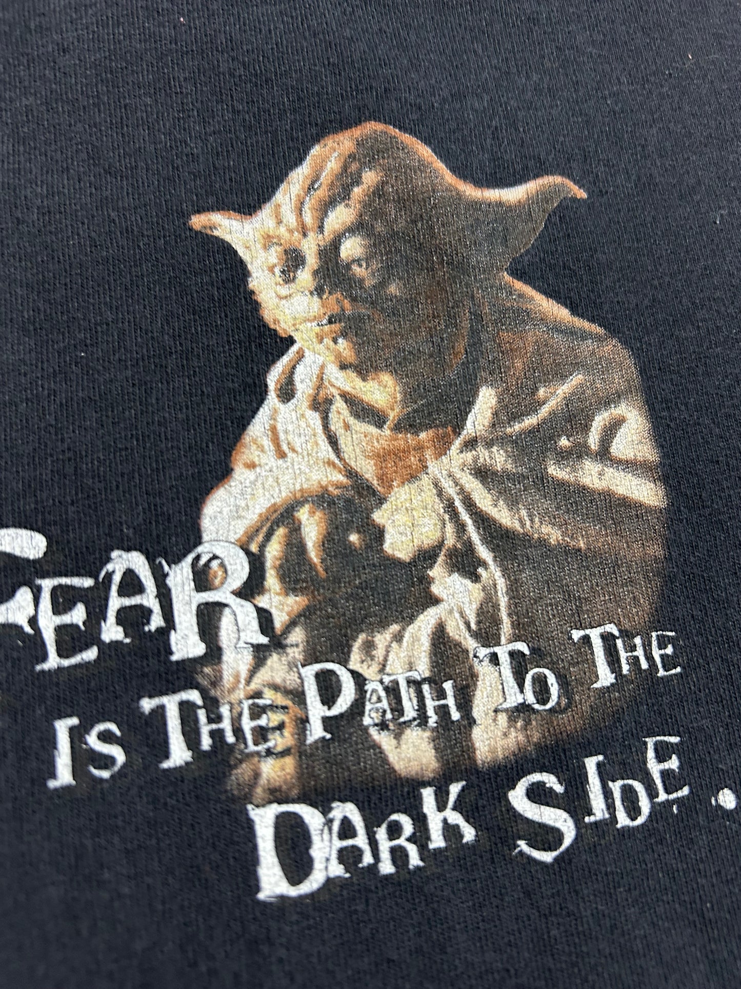 Vintage Star Wars Yoda Wise Words Fear Is The Path To The Dark Side Promo Tee Large 21x29.75 Inches Black