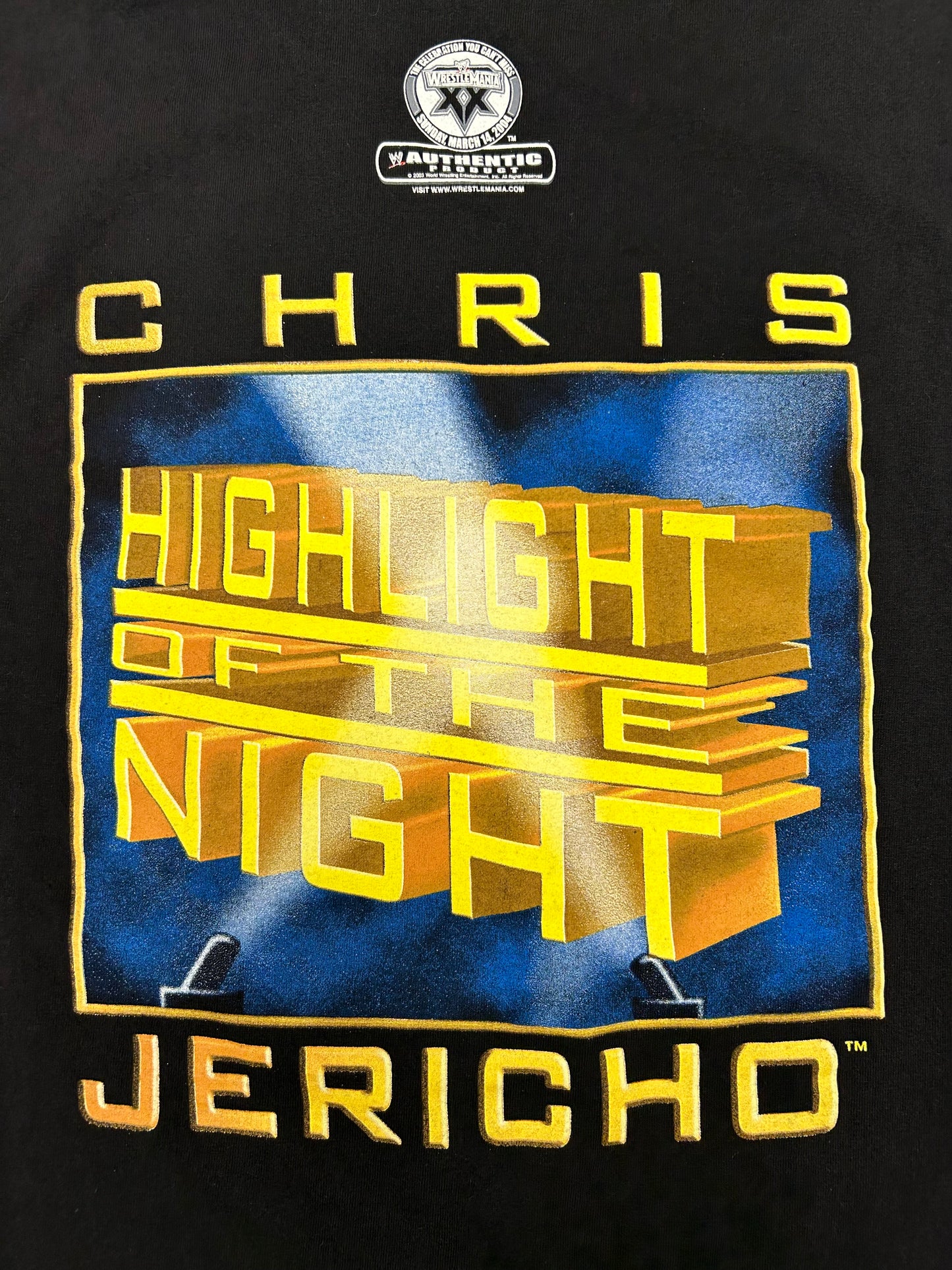 Vintage 2003 WWE CHRIS JERICHO Highlight Of The Night Wresting Tee Medium 19.5x28 Inches