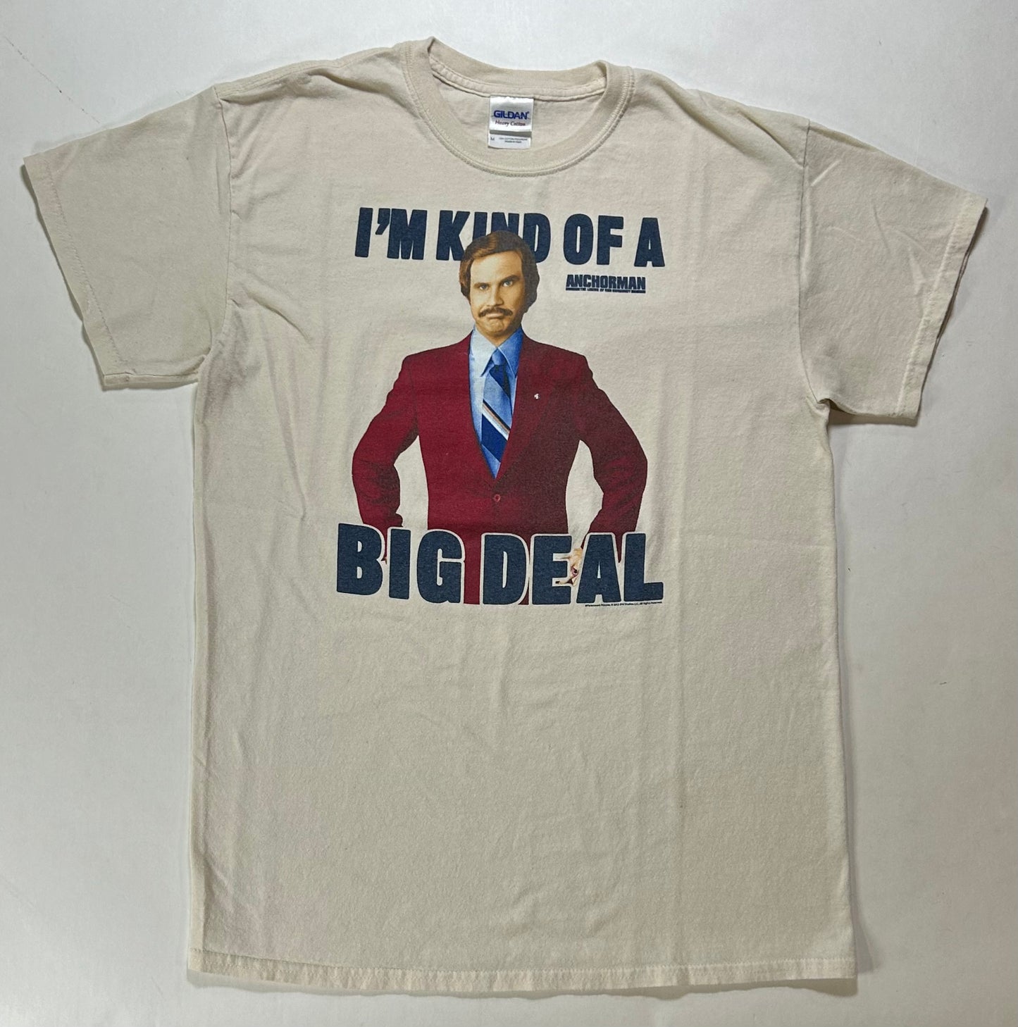 2013 Anchorman Movie Ron Burgandy I'm Kind Of A Big Deal Promo Tee Medium 19.25x27.5 Inches Cream