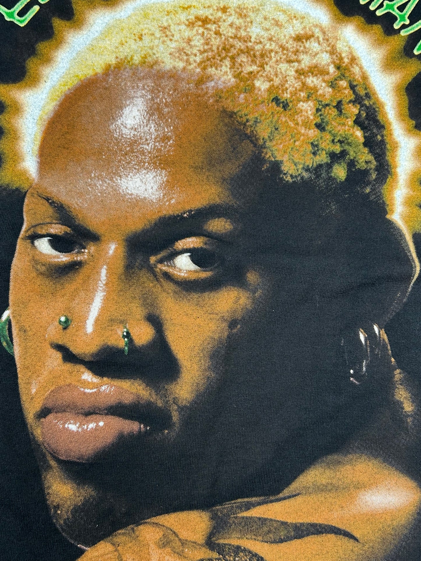 Vintage 1997 Dennis Rodman Electric Rodman Blue Hair Productions Tee Large 21x30.5 Inches Clean Print
