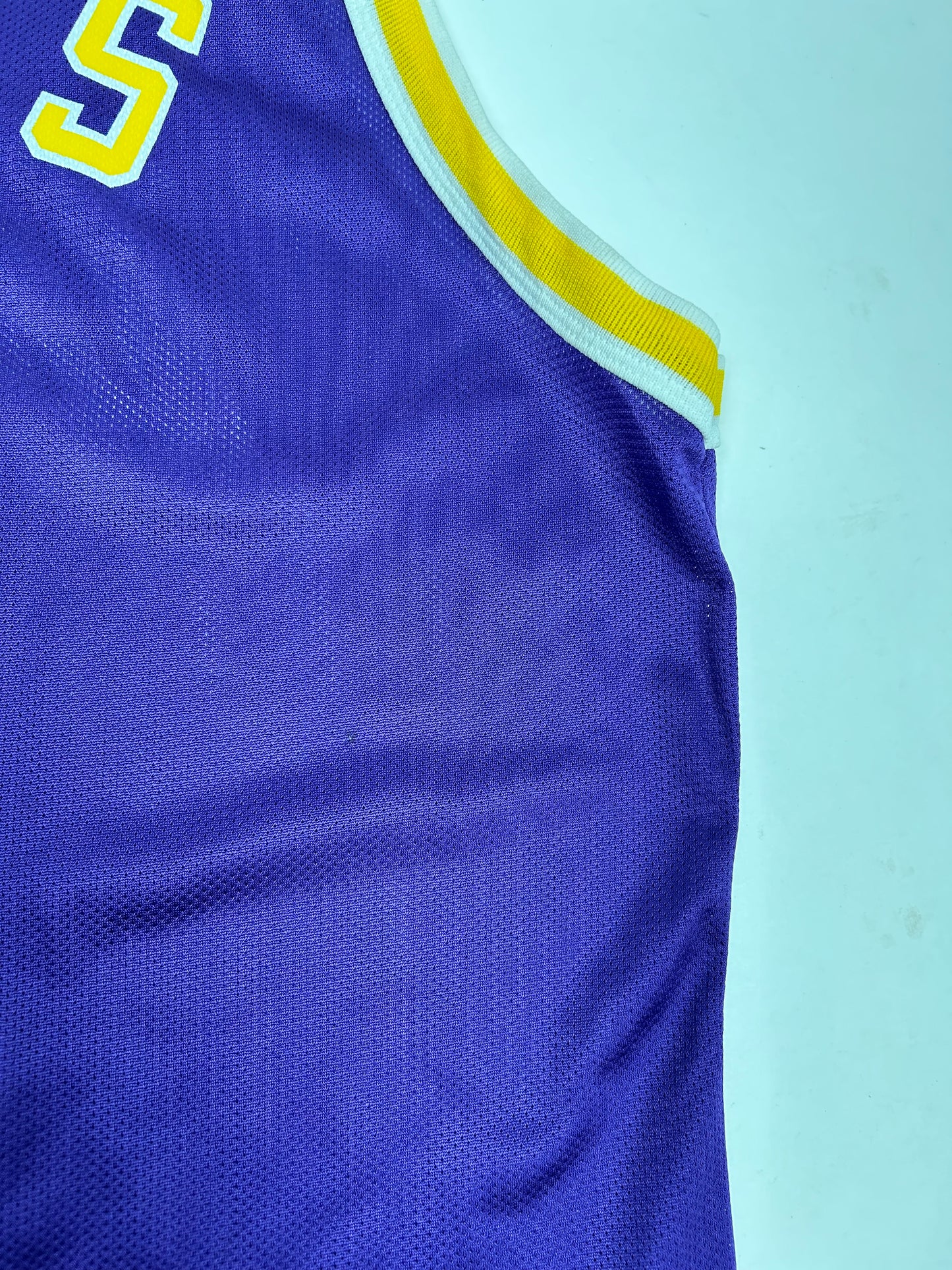 Vintage 90s Champion Los Angeles Lakers NBA Eddie Jones #6 Jersey Purple Size 44 Large 22.76x32.25 Inches
