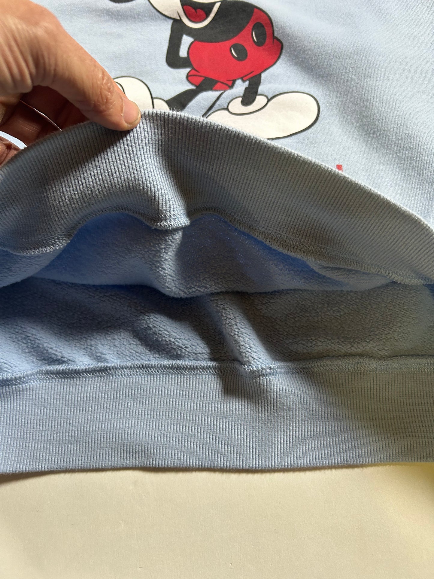 Walt Disney World Mickey Mouse Crewneck Sweatshirt Light Blue As Is Medium/Small Fit 22.75x24.5 Inches