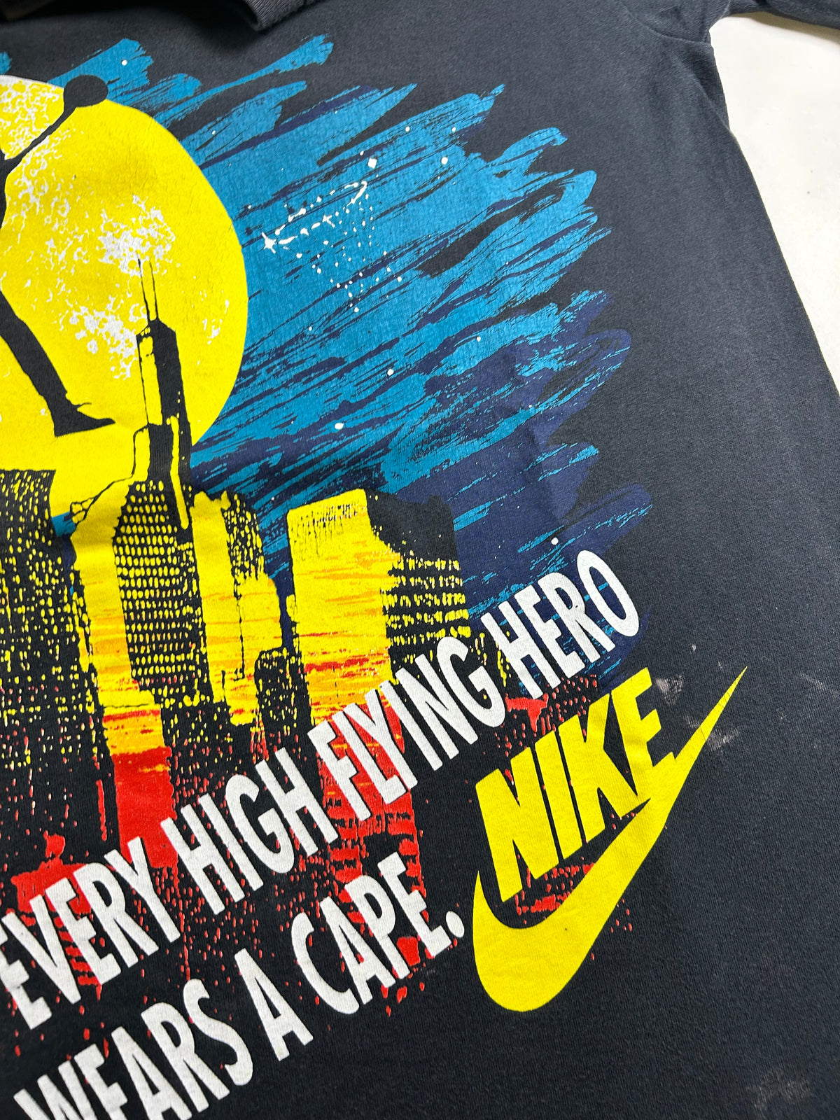Vintage 90s Nike Air Jordan Not Every High Flying Hero Wears A Cape Tee Medium 19.75x28 Inches