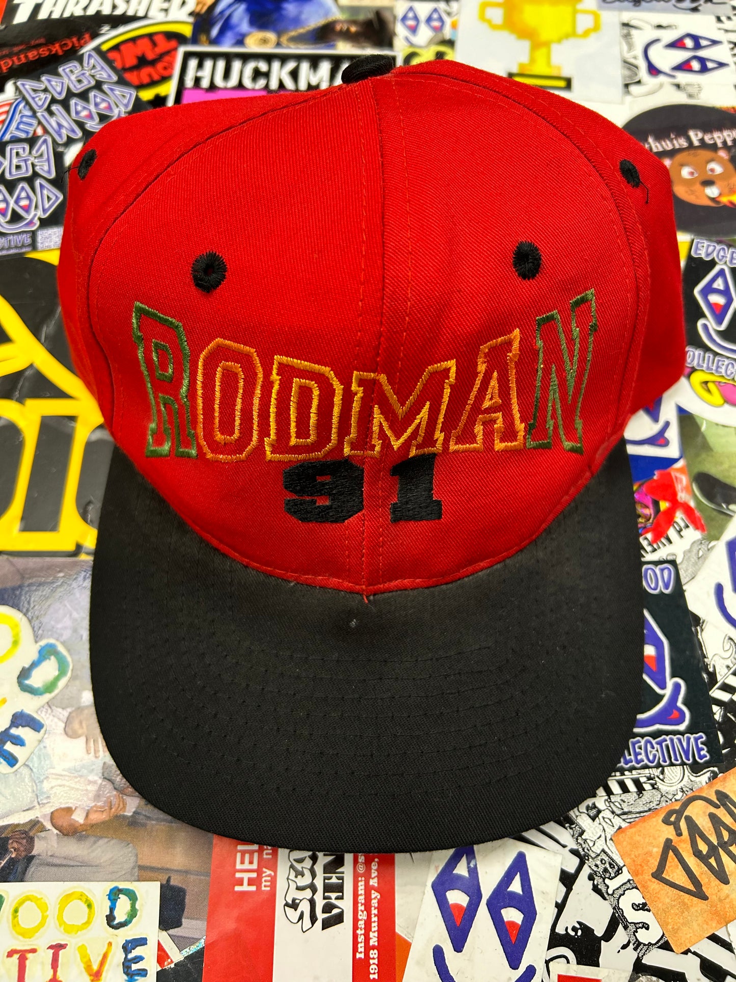 Vintage Dennis Rodman SnapBack Hat Rodman 91 Spell Out KC Caps Red Rare 90s