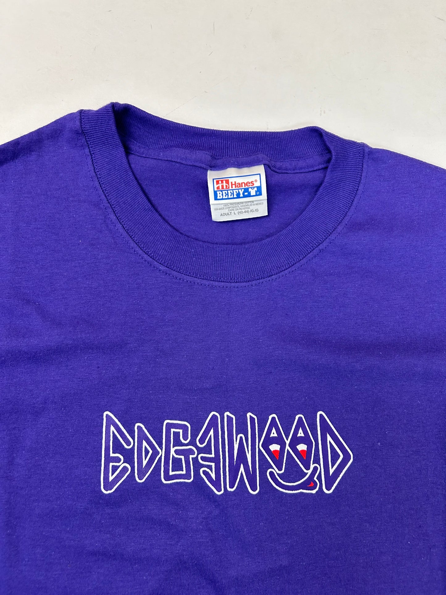 Edgewood NJ first edition “Deeper Than The Roots.” Tee Hanes Beefy-T USA/Mexcio 100% Cotton Purple