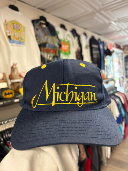 Vintage Michigan Wolverines Snapback The Game Line Blue Cap