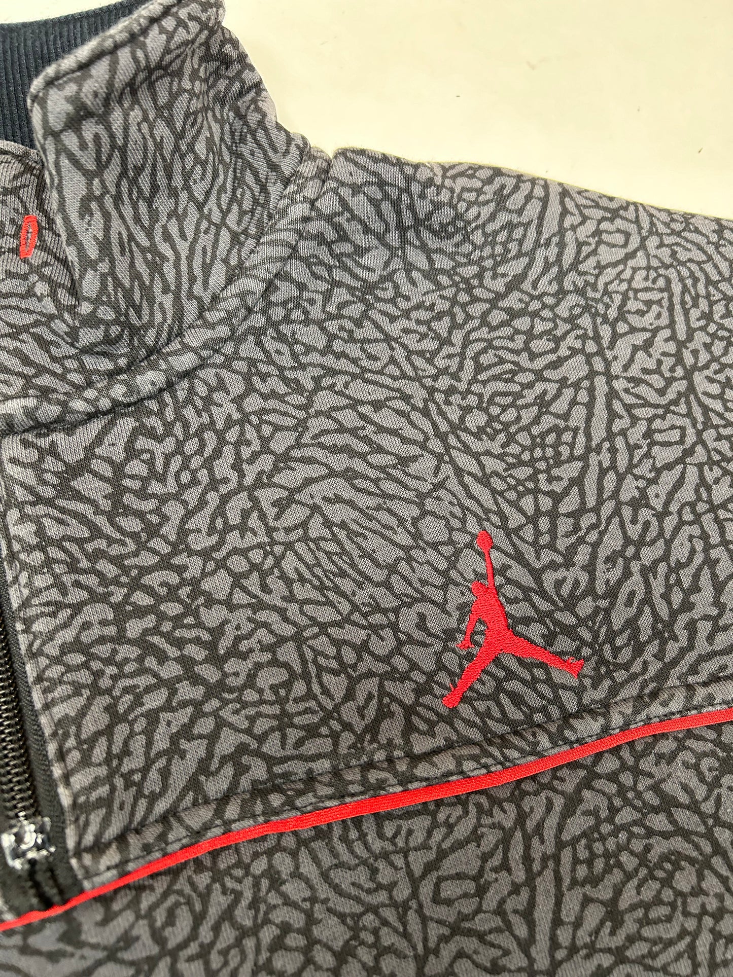 Air Jordan Cement Elephant Print 1/4 Zip Sweatshirt Retro 3 Black Cement Medium 20.5x27 Inches