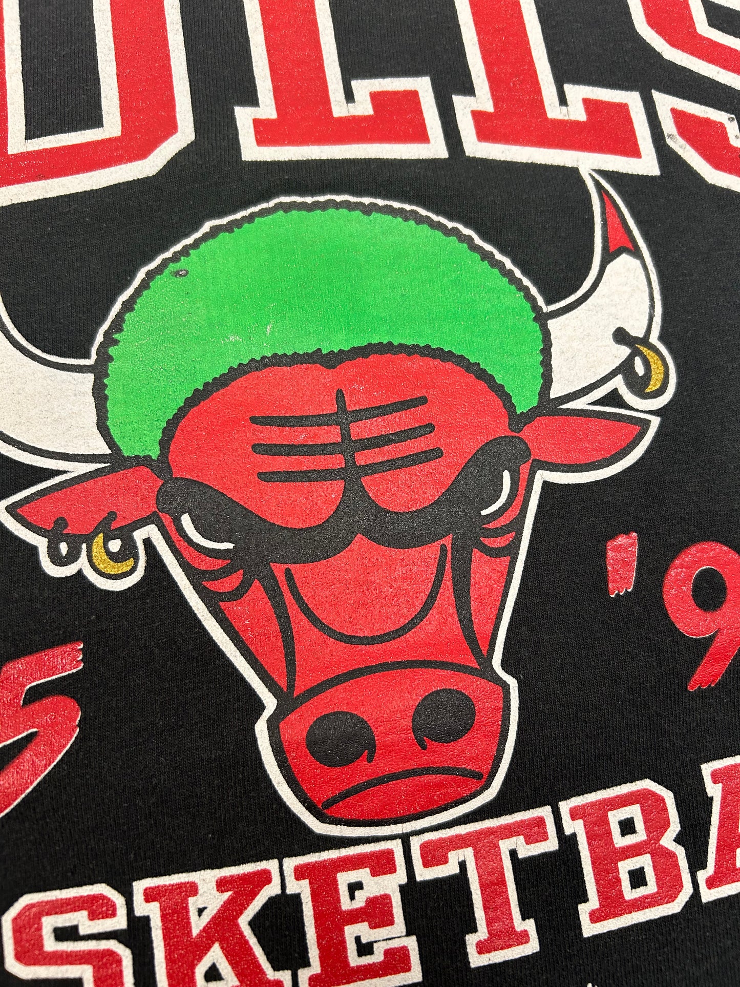 Vintage Chicago Bulls 1995-1996 30 Years And Running Dennis Rodman On The Rebound Tee Large 21.5x28.25 Inches