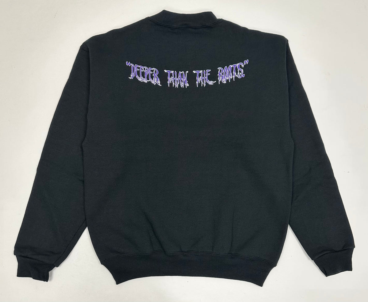 Edgewood NJ “Deeper Than The Roots.” First Edition Crewneck Sweatshirt Tagged Youth Medium 90s Russell Athletic 50/50 Blend Made In USA DS Black 19.5x23.5