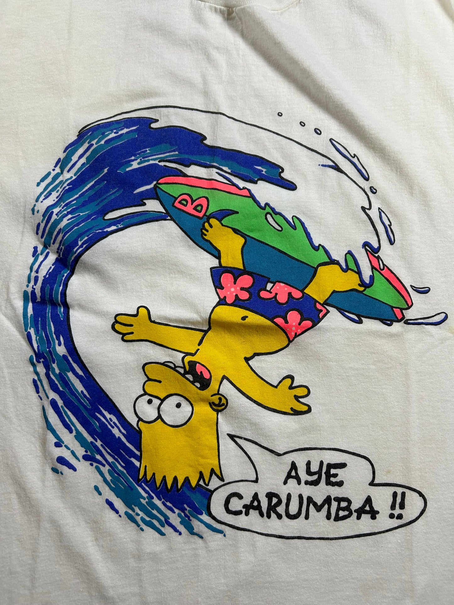 Vintage Bart Simpson Surfing Aye Carumba T-Shirt Screen Stars 21x26 Inches M/L Fit As Is