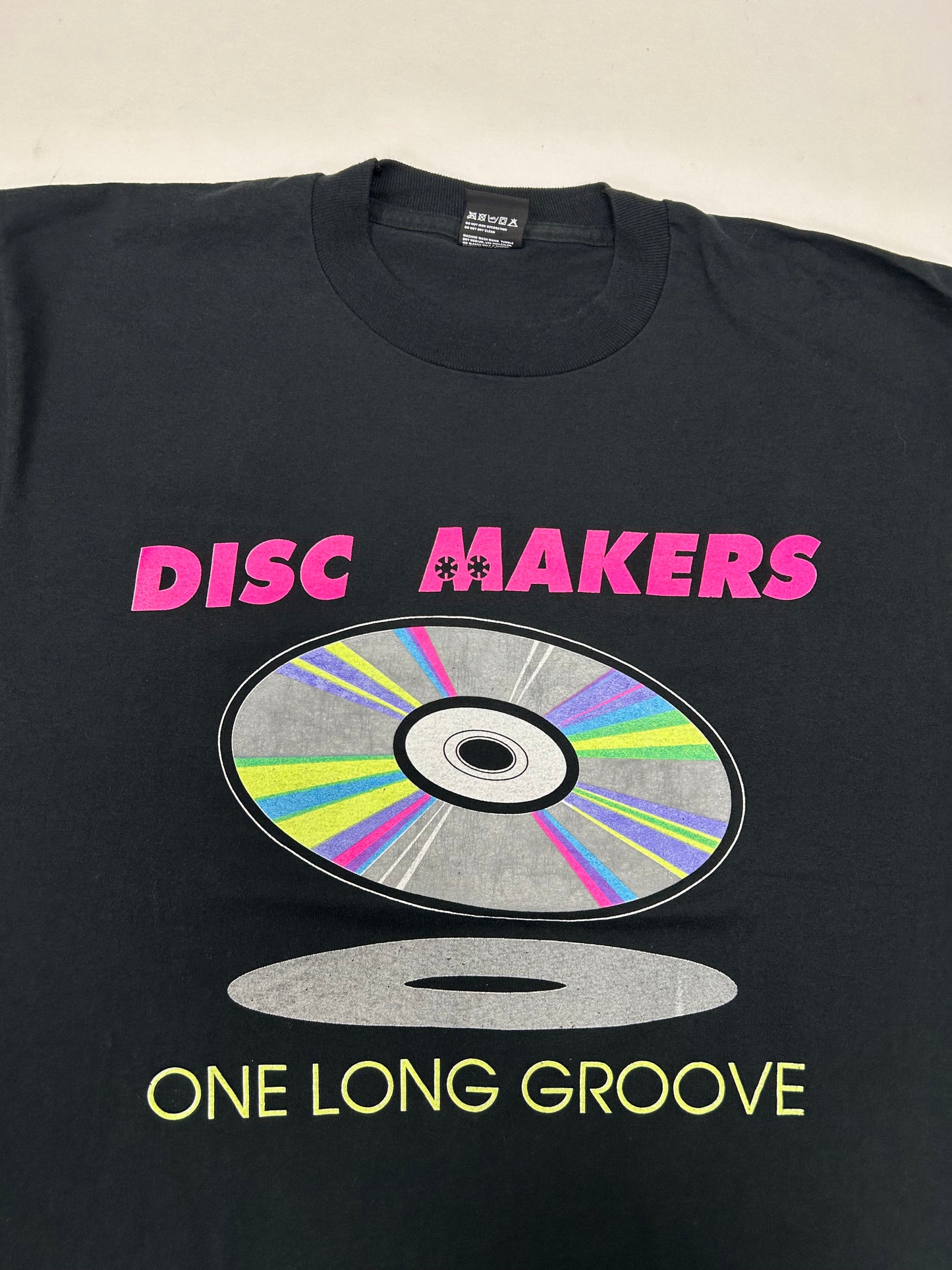 Vintage Disc Makers One Long Groove T-Shirt Black Single Stitch CD Music Tee XL 23.25x28.75 Inches