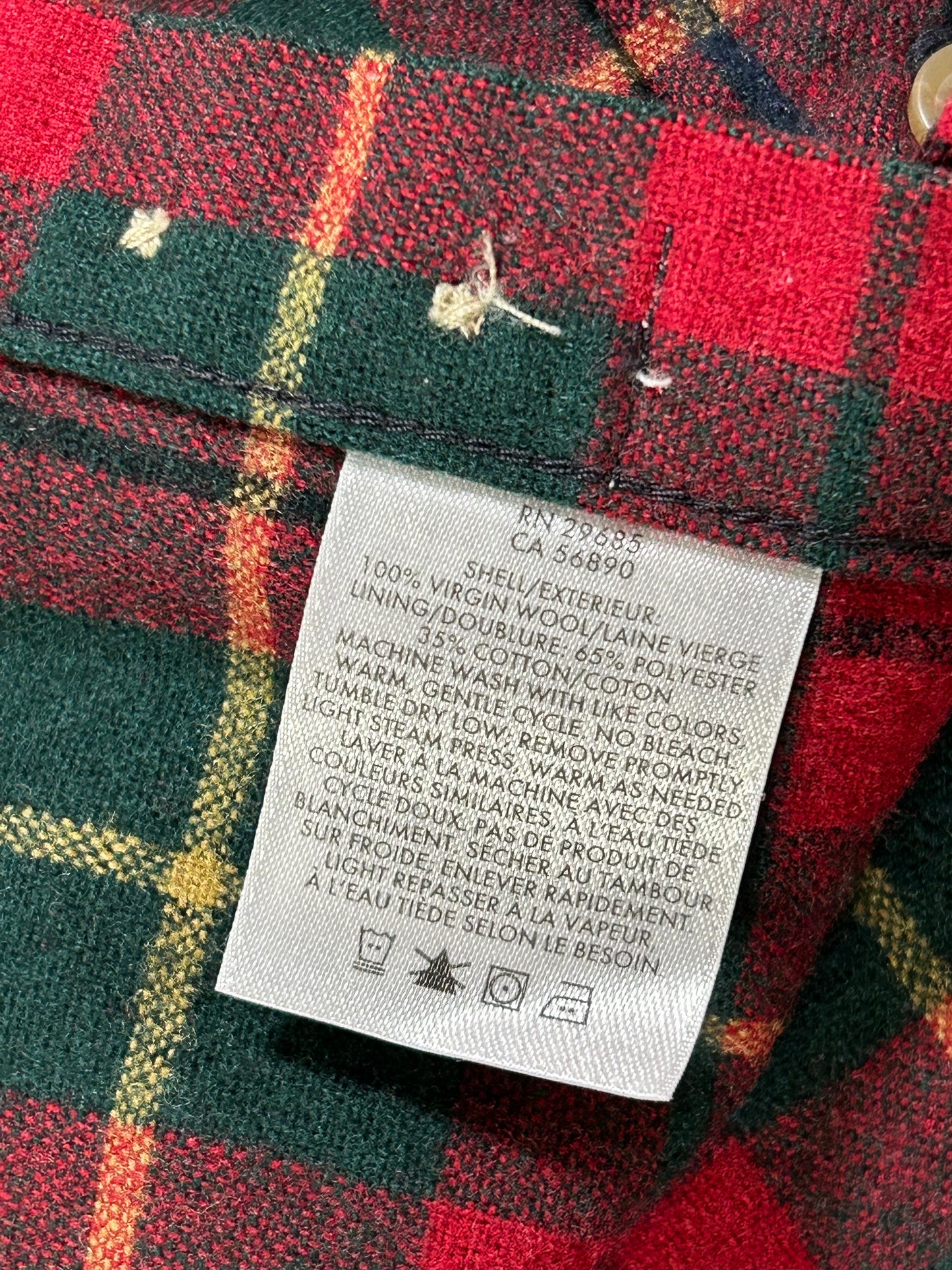 Pendleton Plaid Fireside 100% Wool Button Down Flannel Shirt Large 23.5x30.75 Inches Red Green