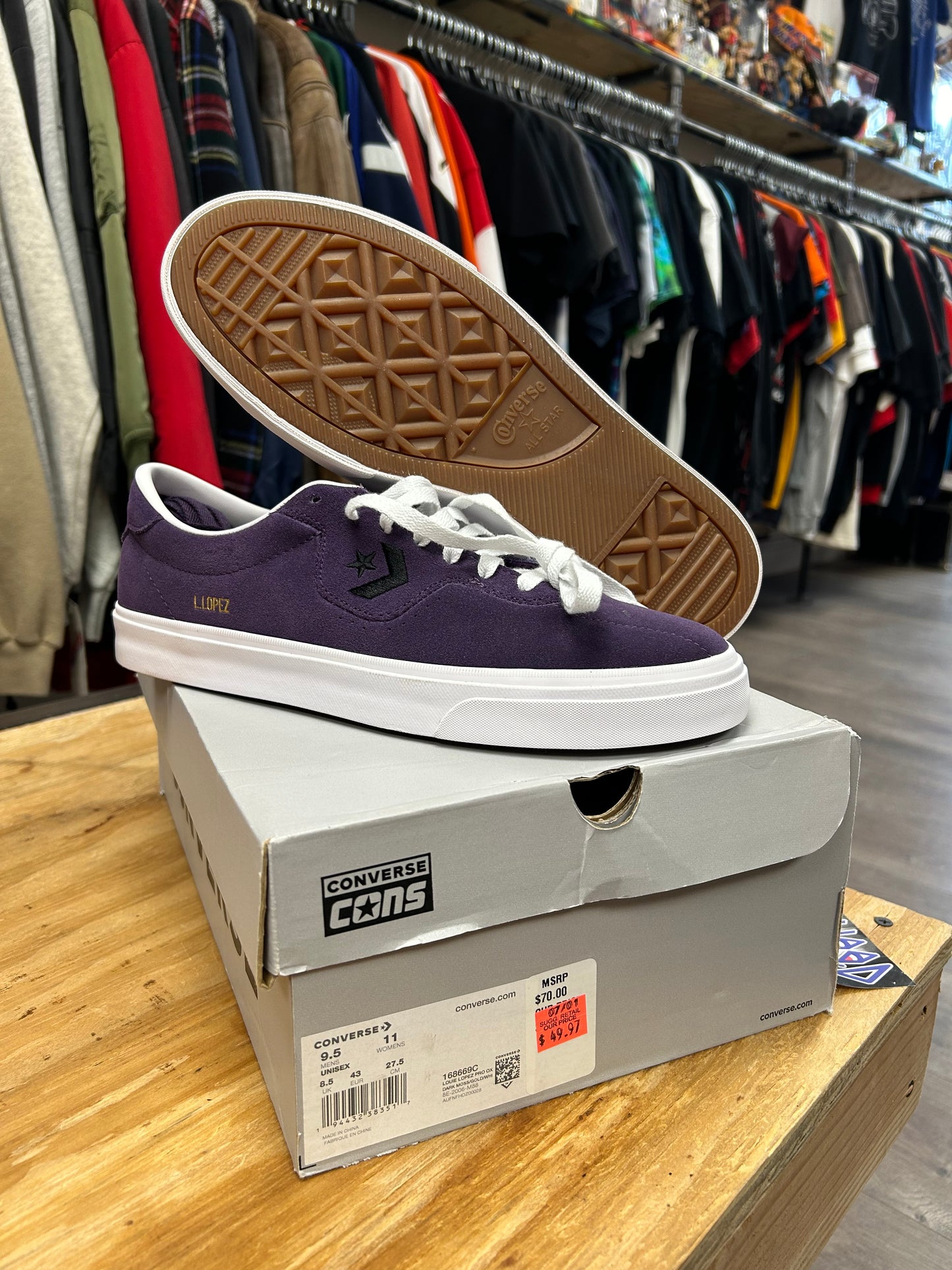 Converse Louie Lopez Pro Purple Mens Size 9.5 New With Mismatch Box Skateboard